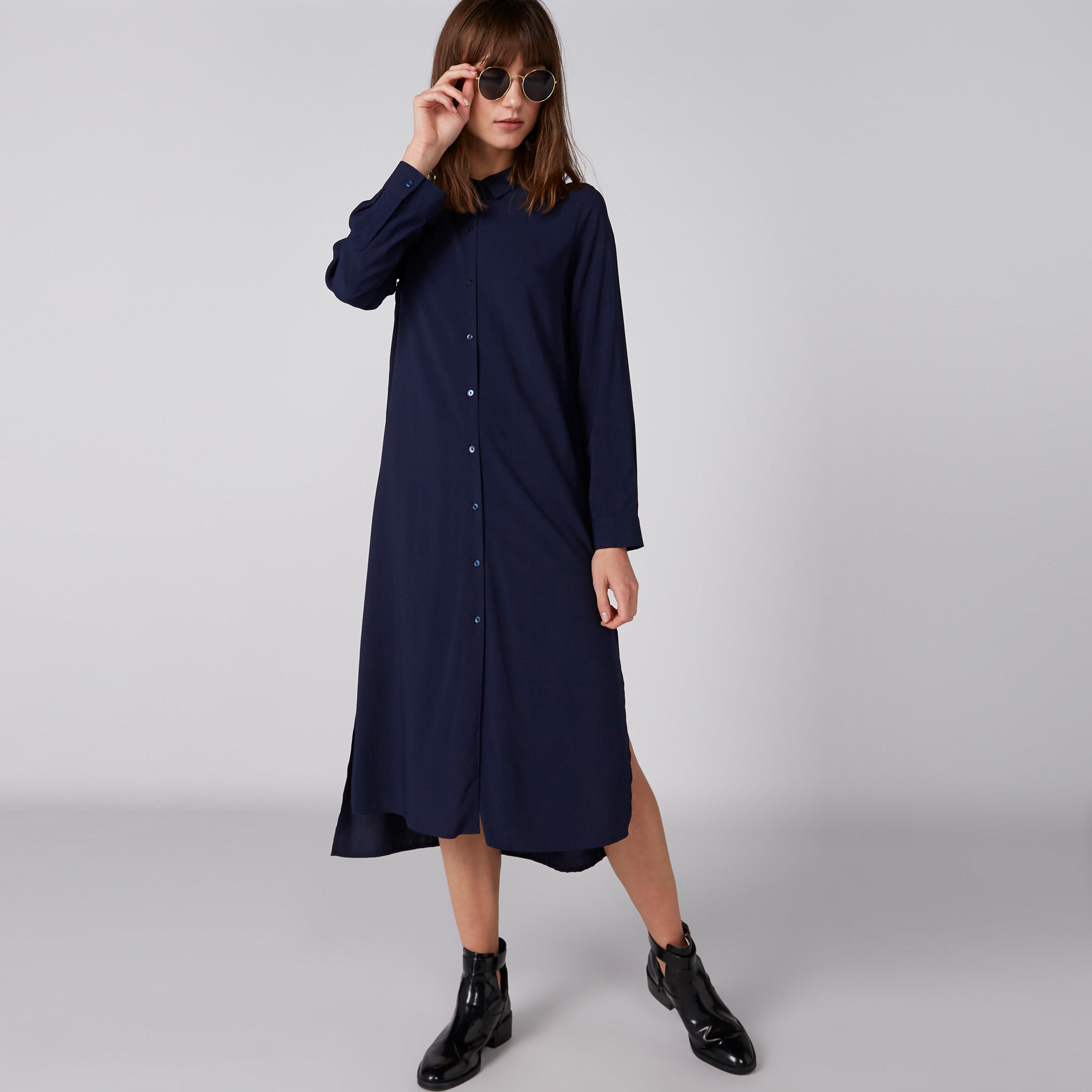 فستان قميص متوسط الطول بأكمام طويلة وأزرار-women-clothing-dresses-image-4