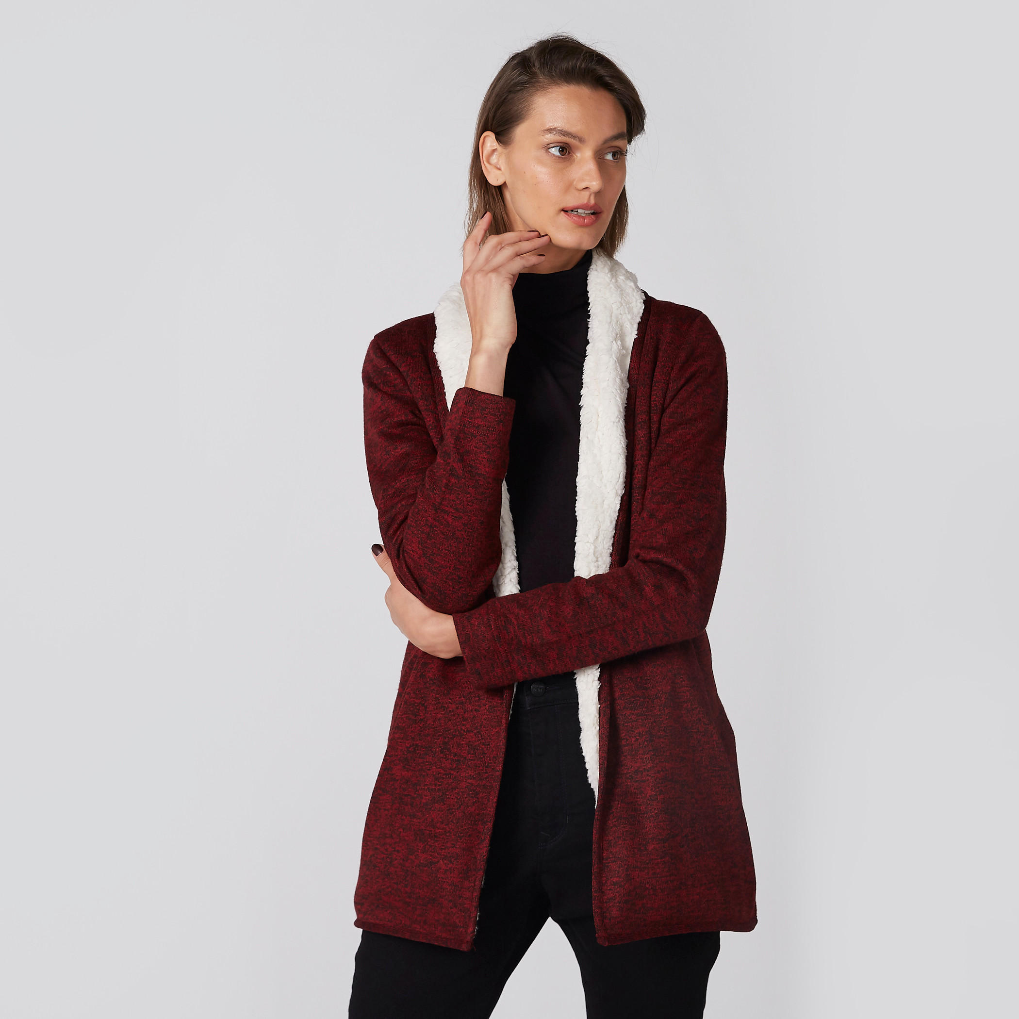 Textured Cardigan with Long Sleeves and Pocket Detail-women-winterwear-cardigansandjumpers-cardigans-image-1