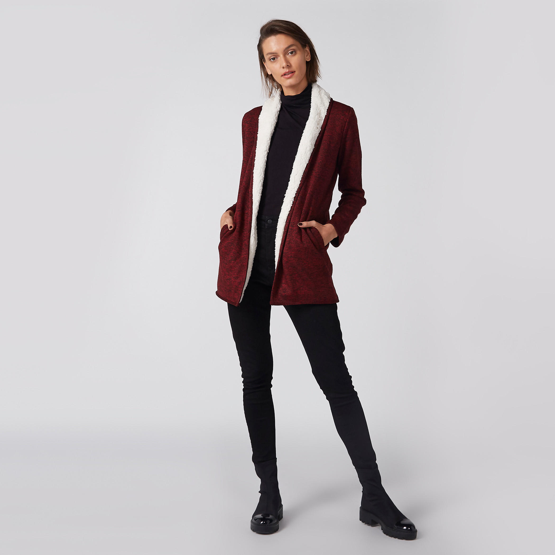 Textured Cardigan with Long Sleeves and Pocket Detail-women-winterwear-cardigansandjumpers-cardigans-image-2