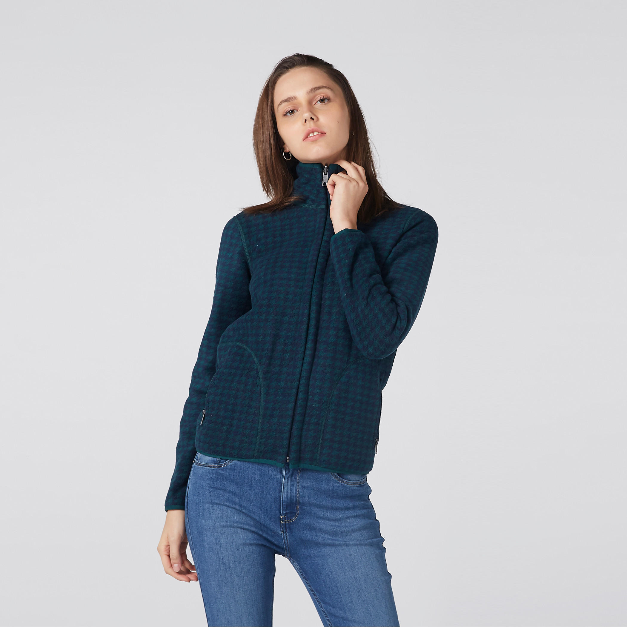 جاكيت كاروهات بأكمام طويلة وسحّاب إغلاق-women-winterwear-coatsandjackets-jackets-image-1