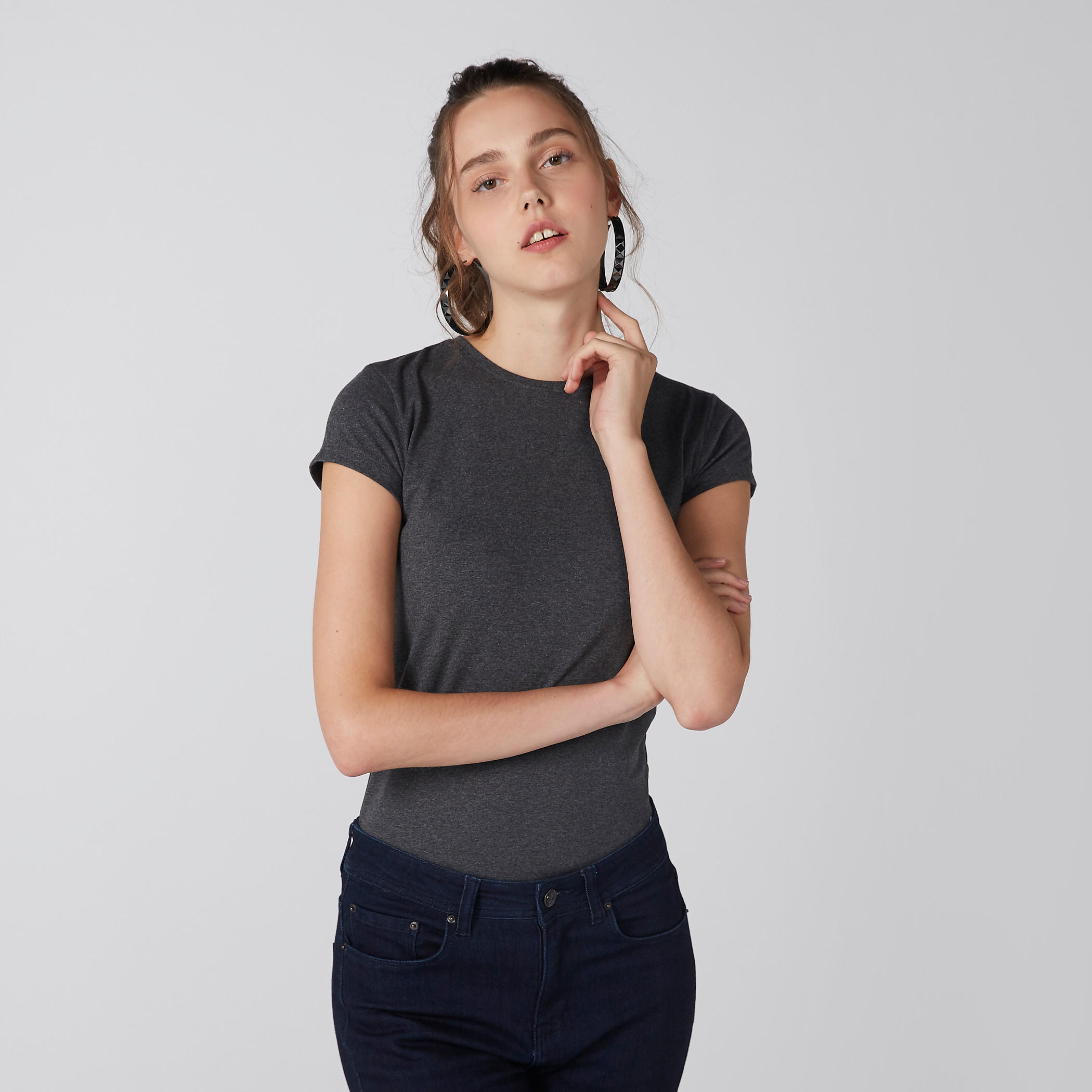 Round Neck T-Shirt with Cap Sleeves-women-clothing-tshirts-image-1