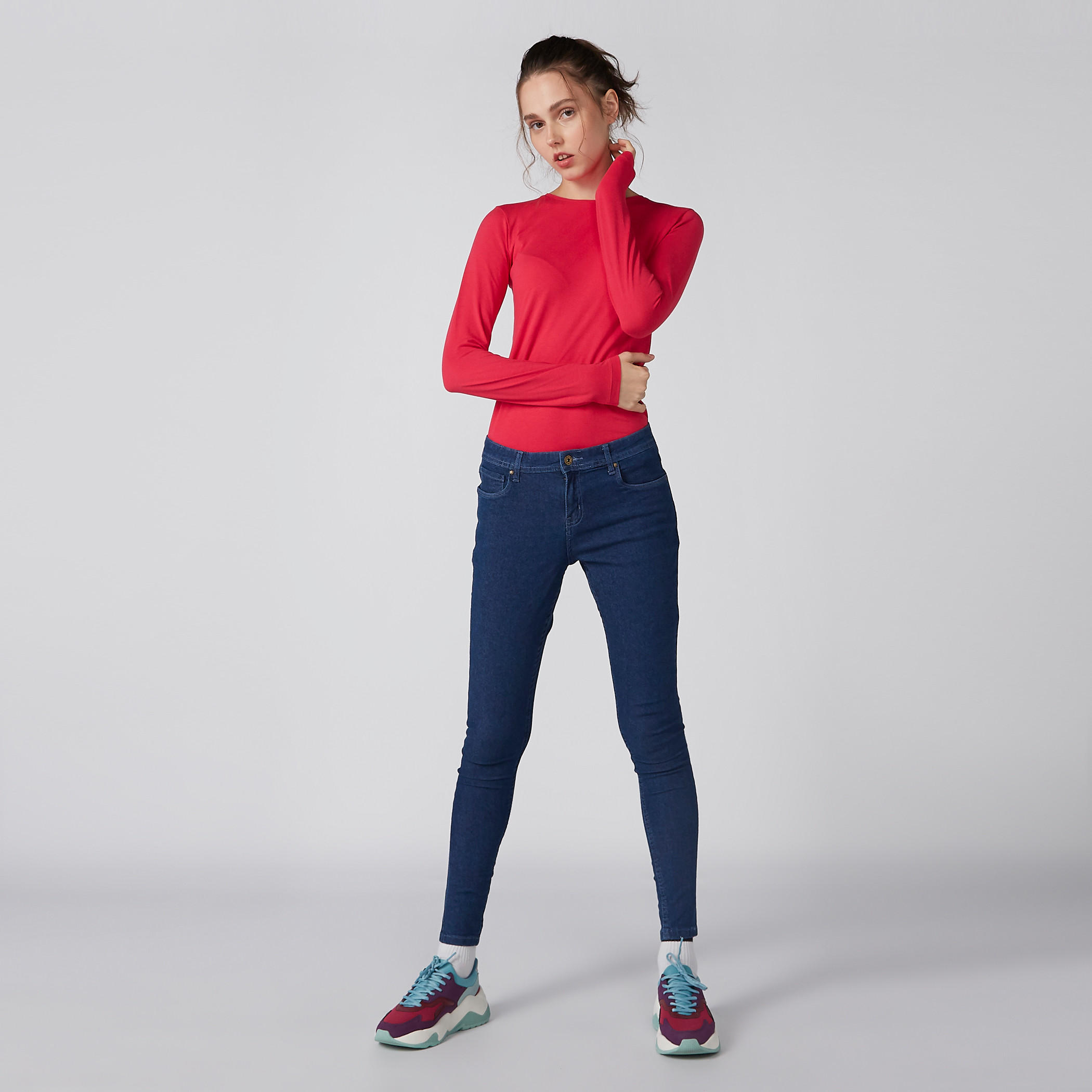 تيشيرت بياقة دائرية وأكمام طويلة-women-clothing-tshirts-image-1
