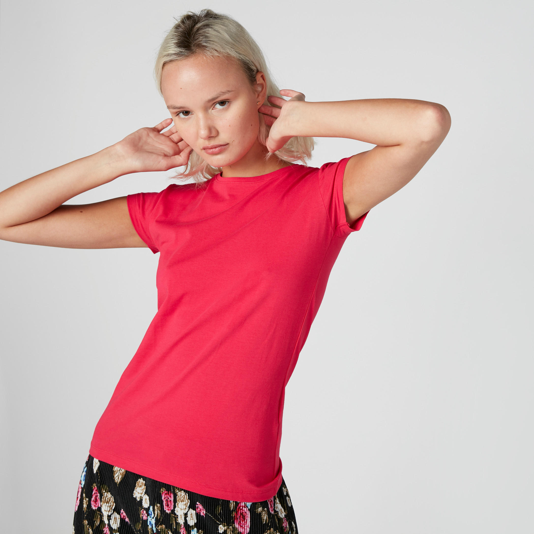 Round Neck T-Shirt with Cap Sleeves-women-clothing-tshirts-image-1