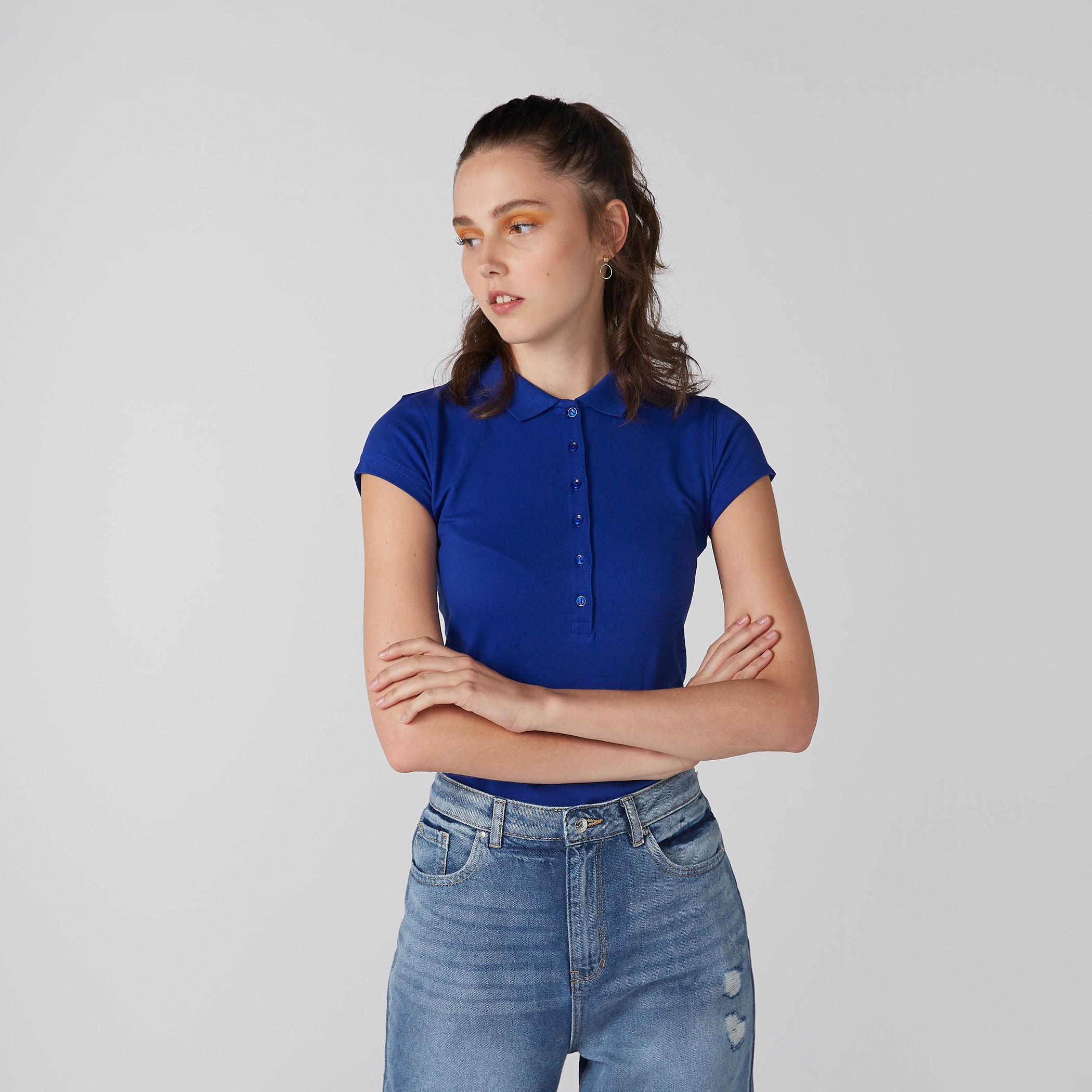Polo Neck T-Shirt with Cap Sleeves-women-clothing-tshirts-image-1
