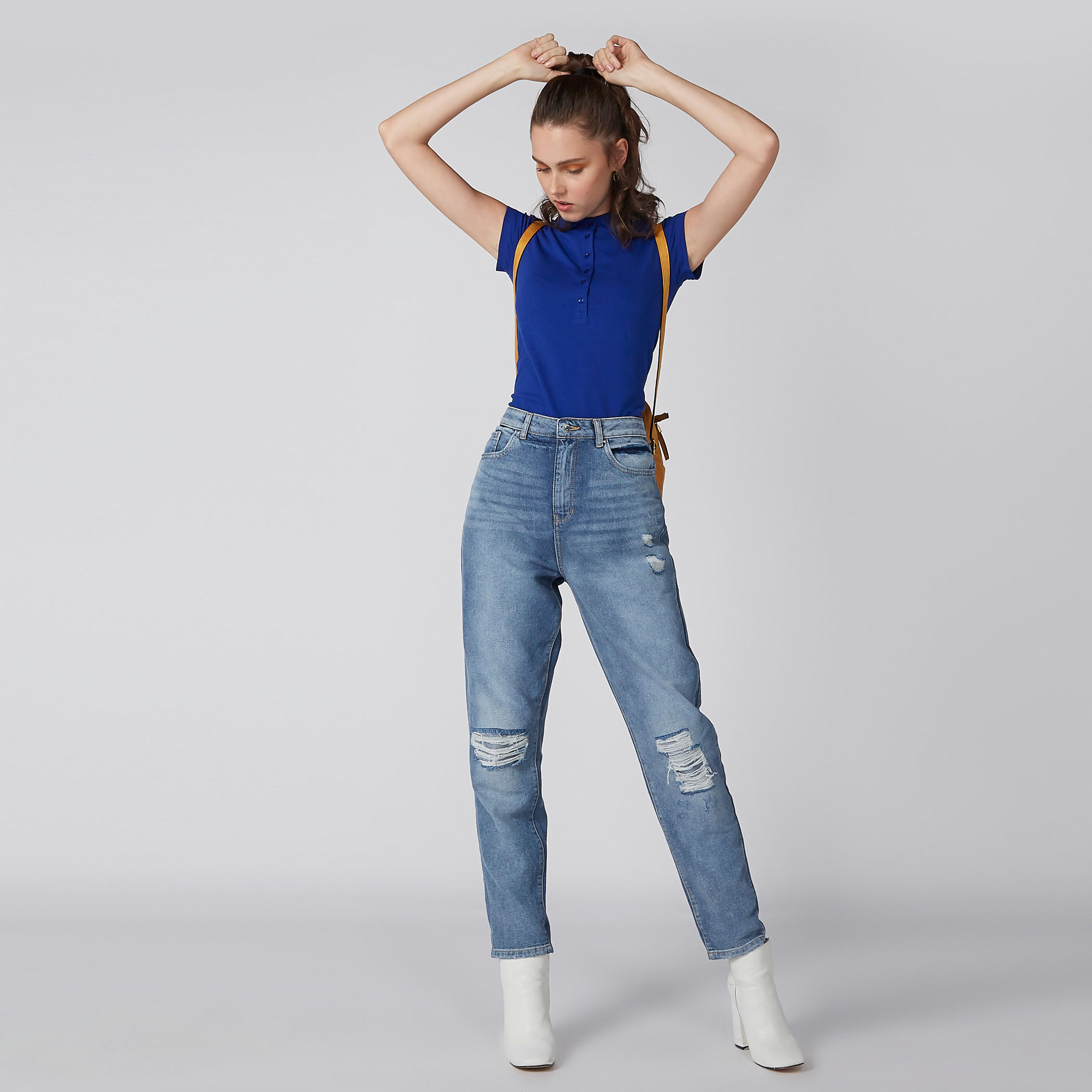 Polo Neck T-Shirt with Cap Sleeves-women-clothing-tshirts-image-2