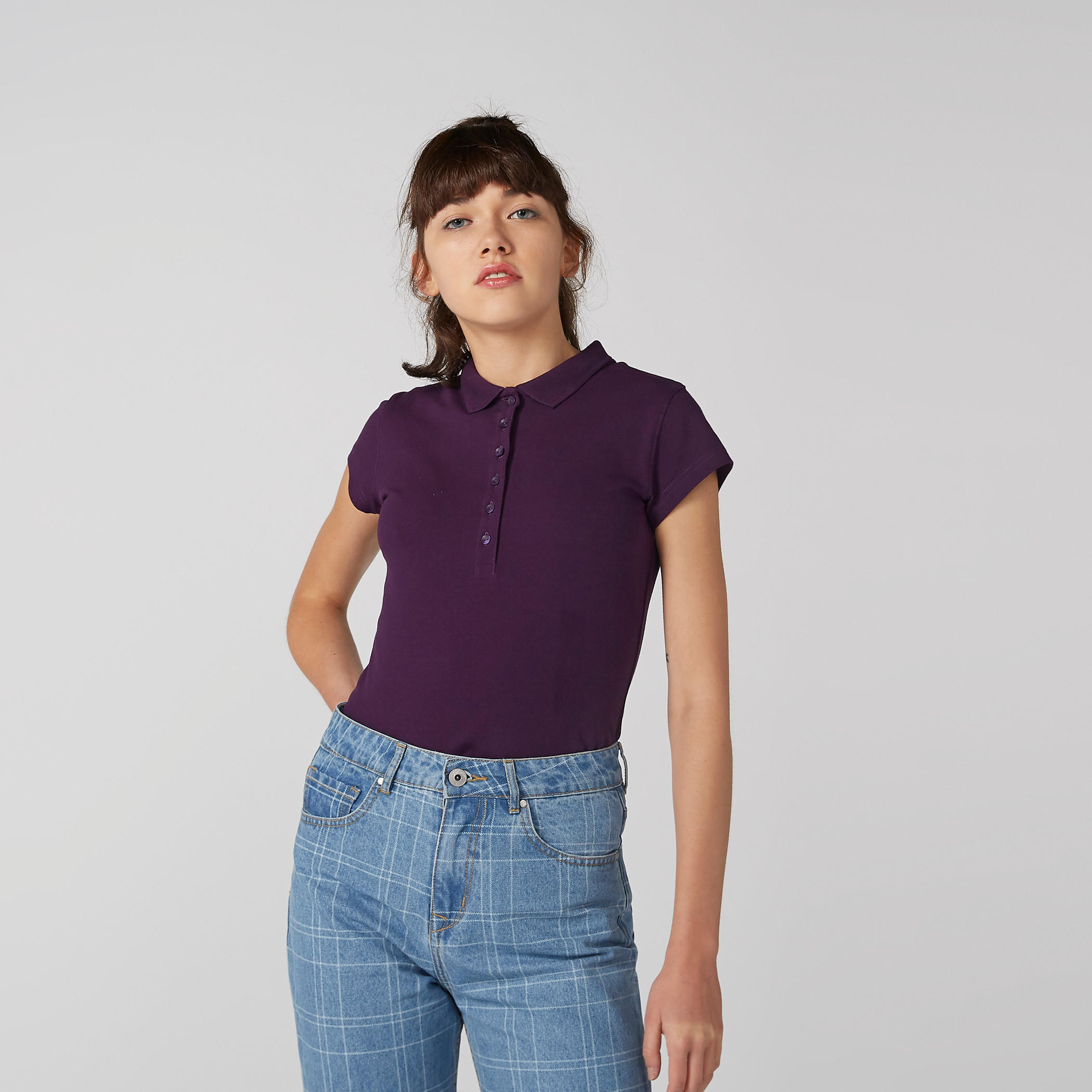 Polo Neck T-Shirt with Short Sleeves-women-clothing-tshirts-image-3