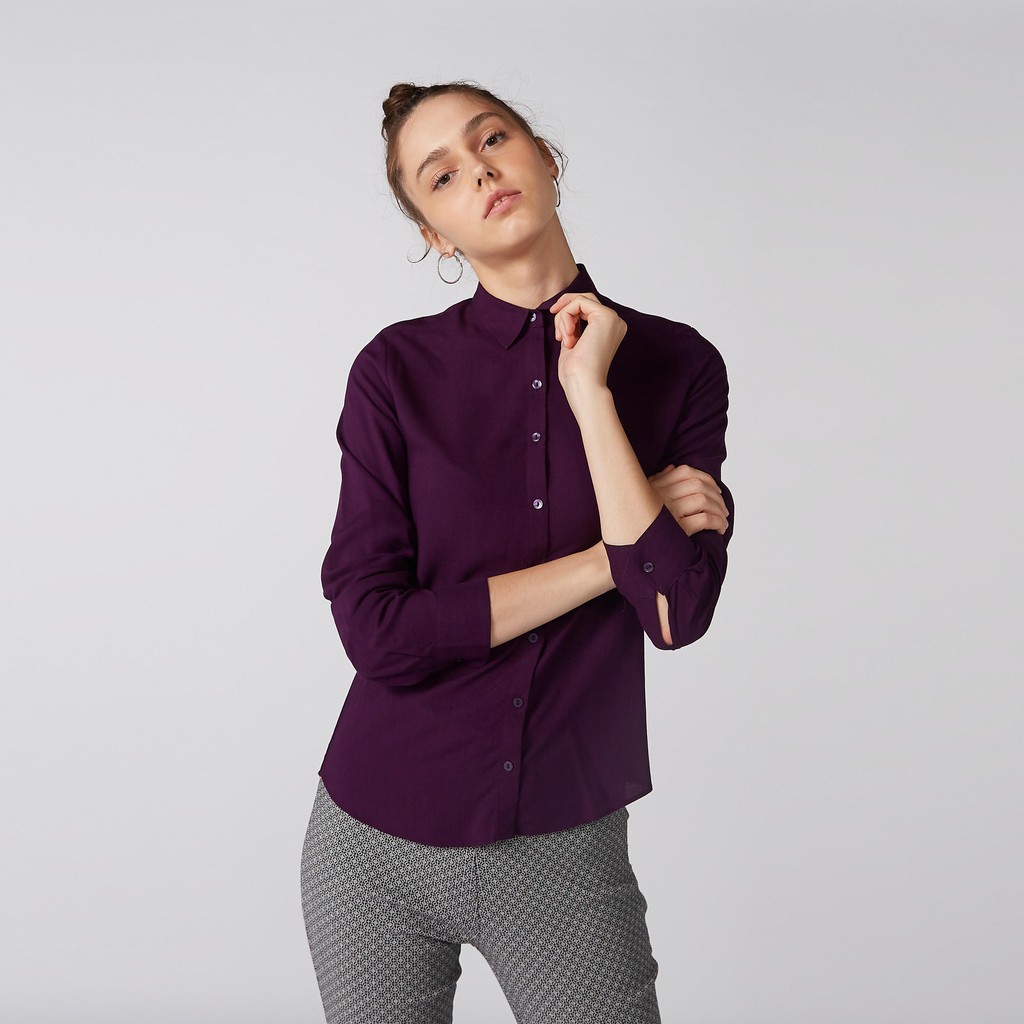 Long Sleeves Shirt with Collar and Complete Placket-women-clothing-shirtsandblouses-shirts-image-1