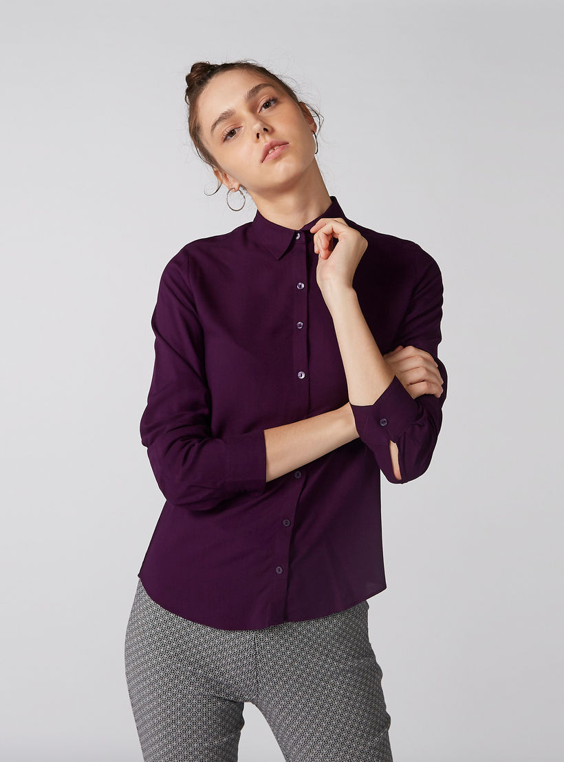 Long Sleeves Shirt with Collar and Complete Placket-women-clothing-shirtsandblouses-shirts-image-1