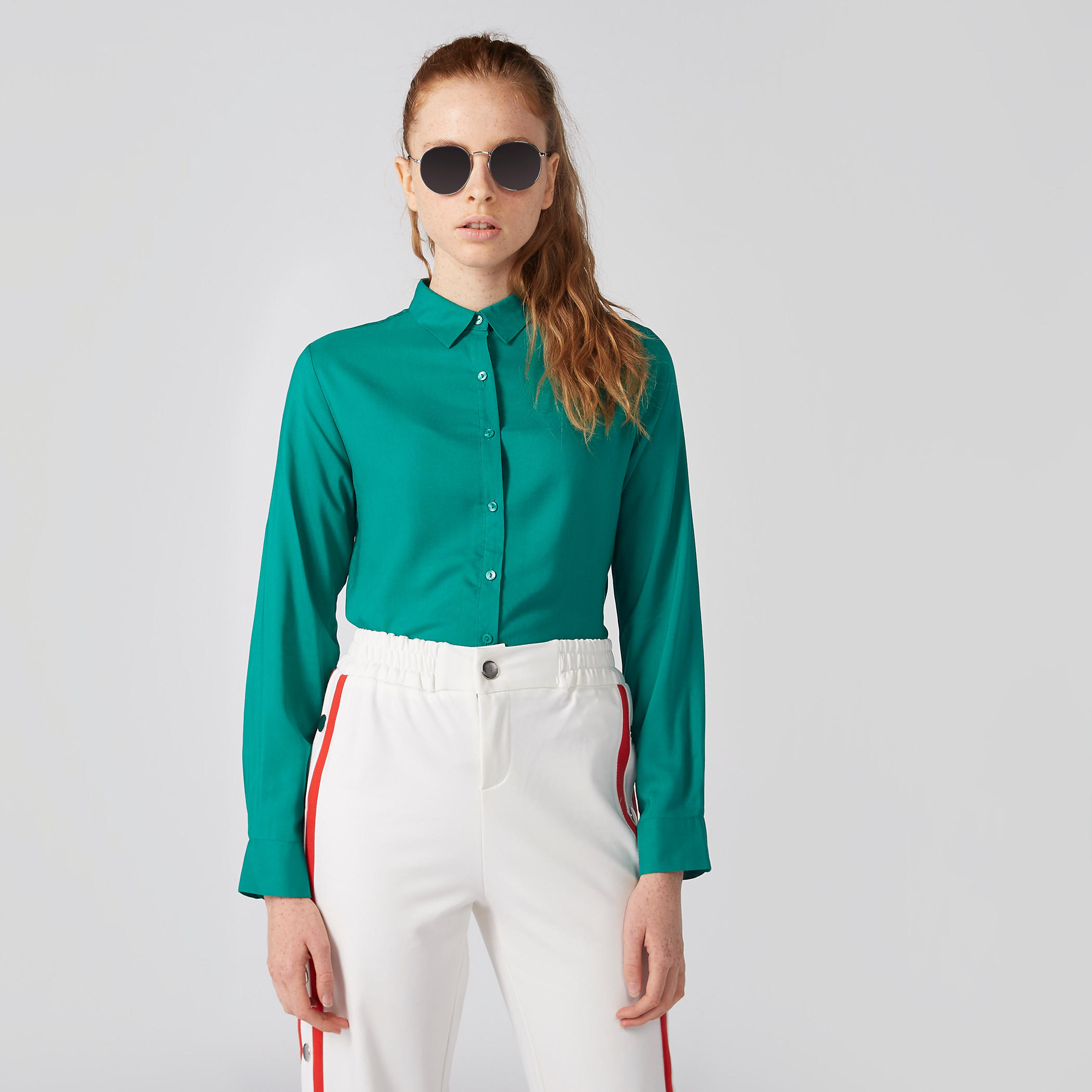 Collared Shirt with Long Sleeves and Complete Placket-women-clothing-shirtsandblouses-shirts-image-2