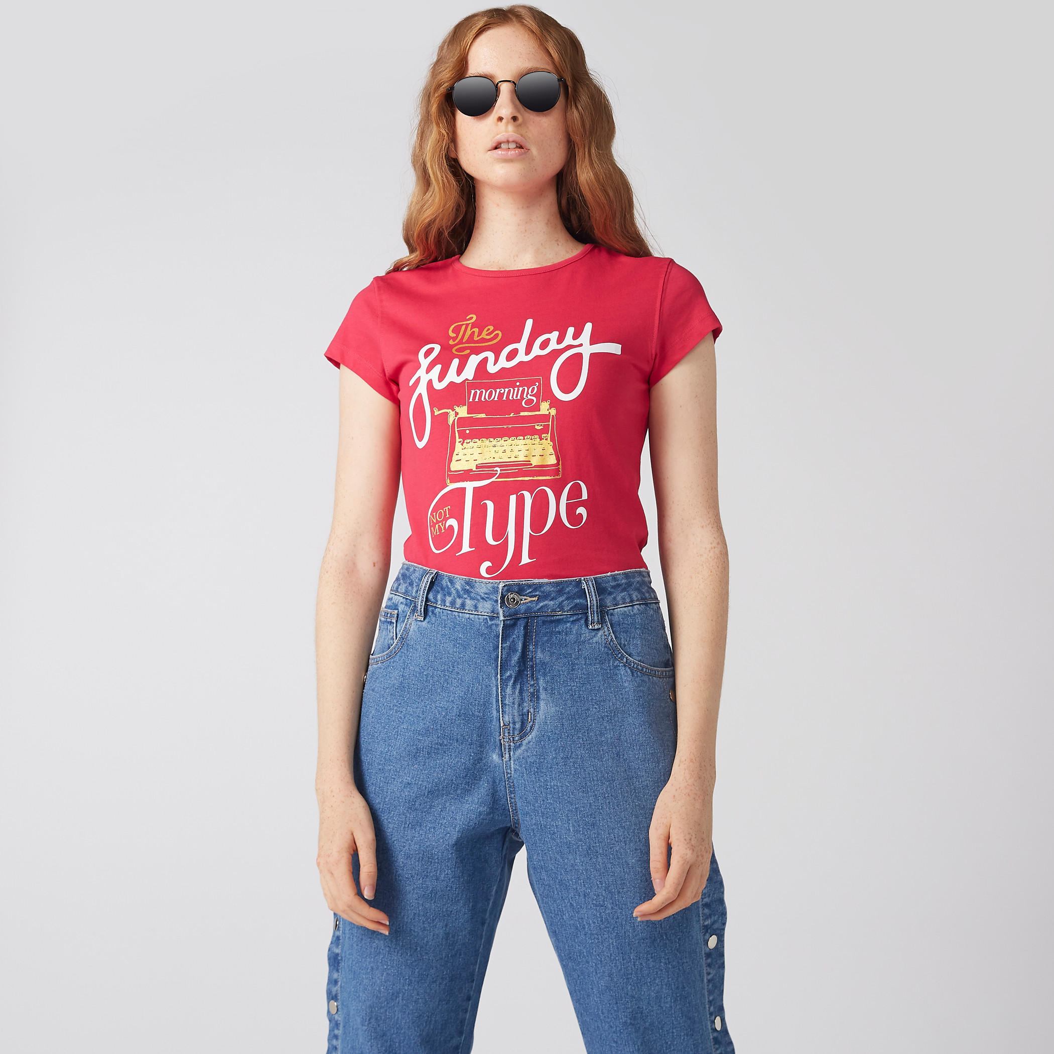 Printed T-Shirt with Round Neck and Cap Sleeves-women-clothing-tshirts-image-1