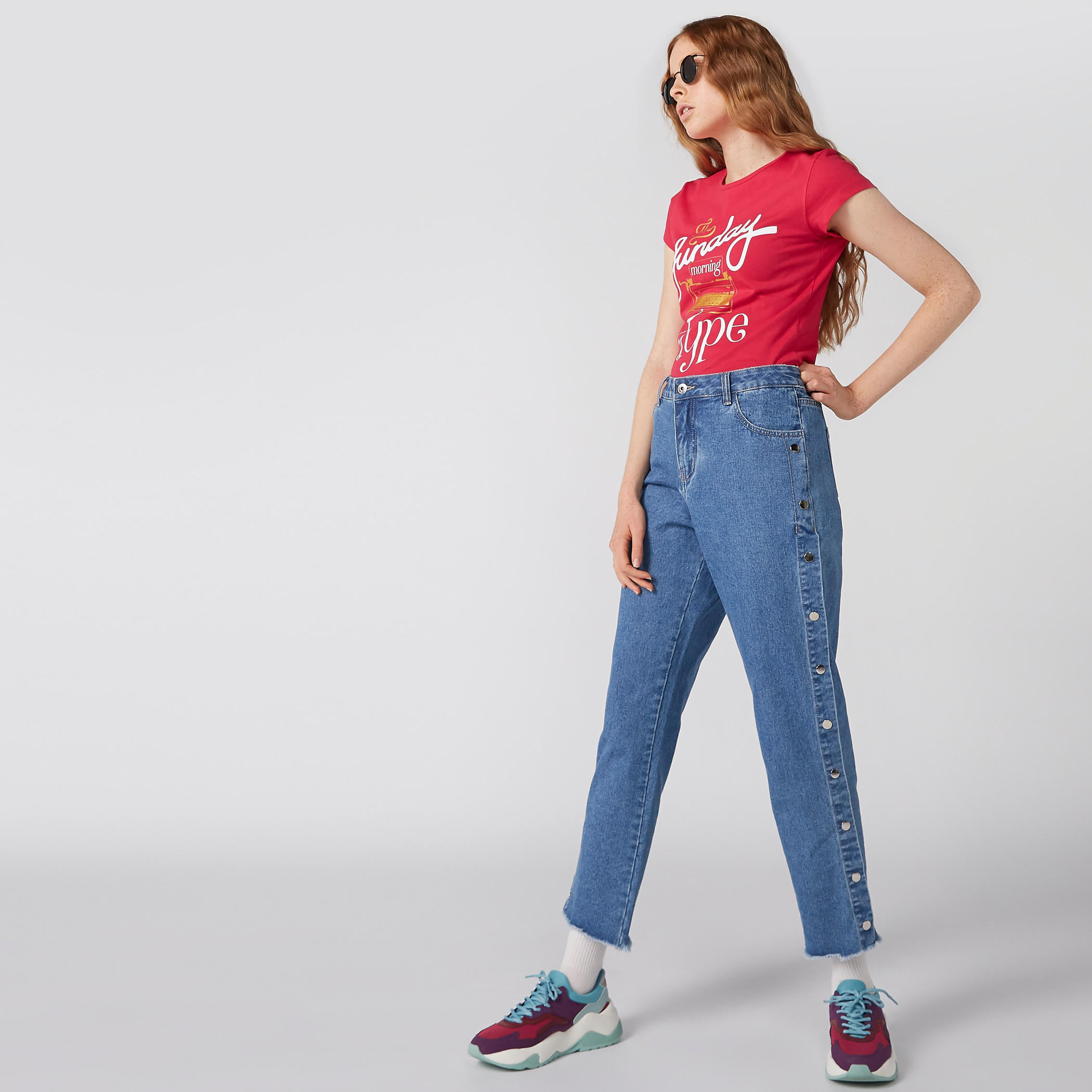 Printed T-Shirt with Round Neck and Cap Sleeves-women-clothing-tshirts-image-2