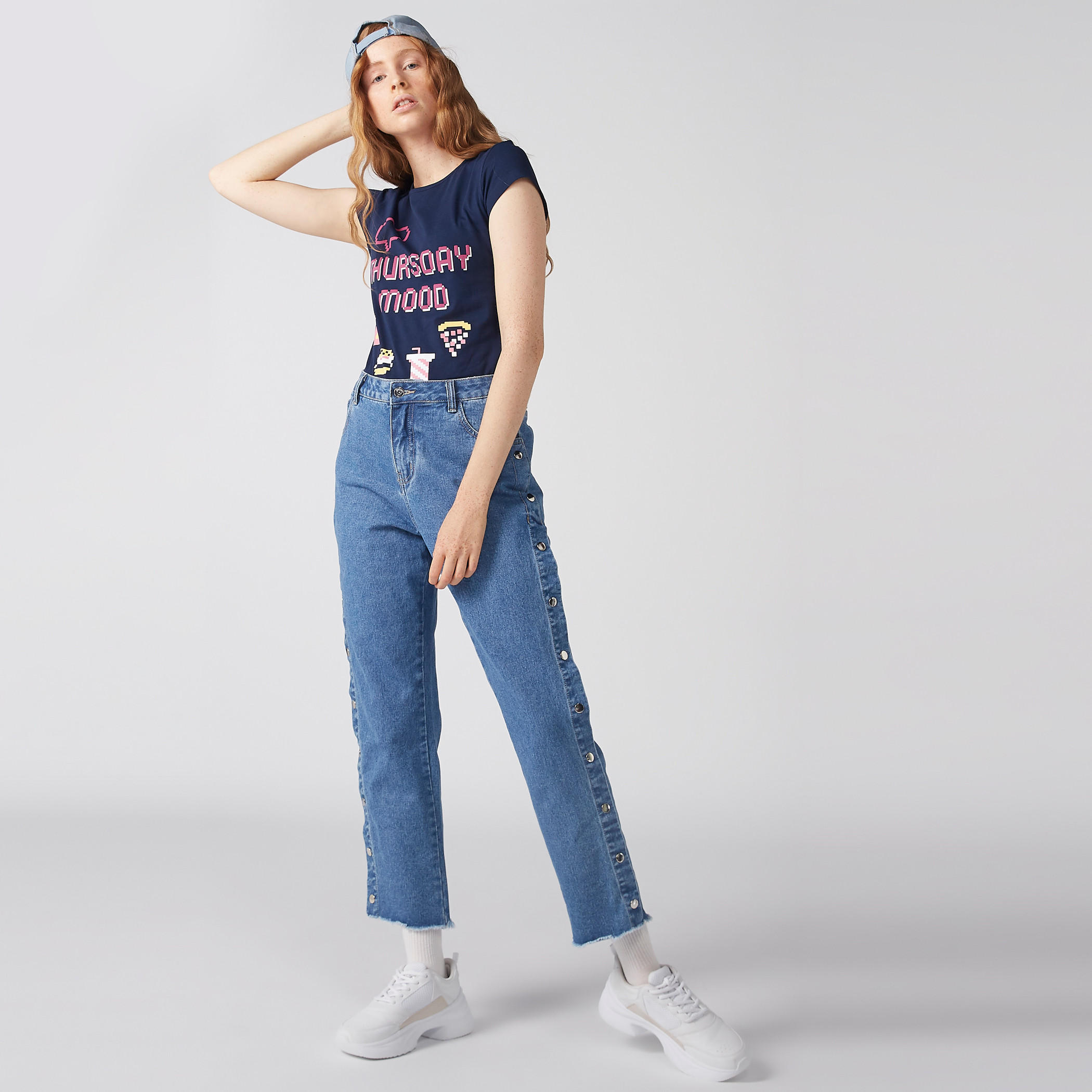 Printed T-Shirt with Round Neck and Cap Sleeves-women-clothing-tshirts-image-1