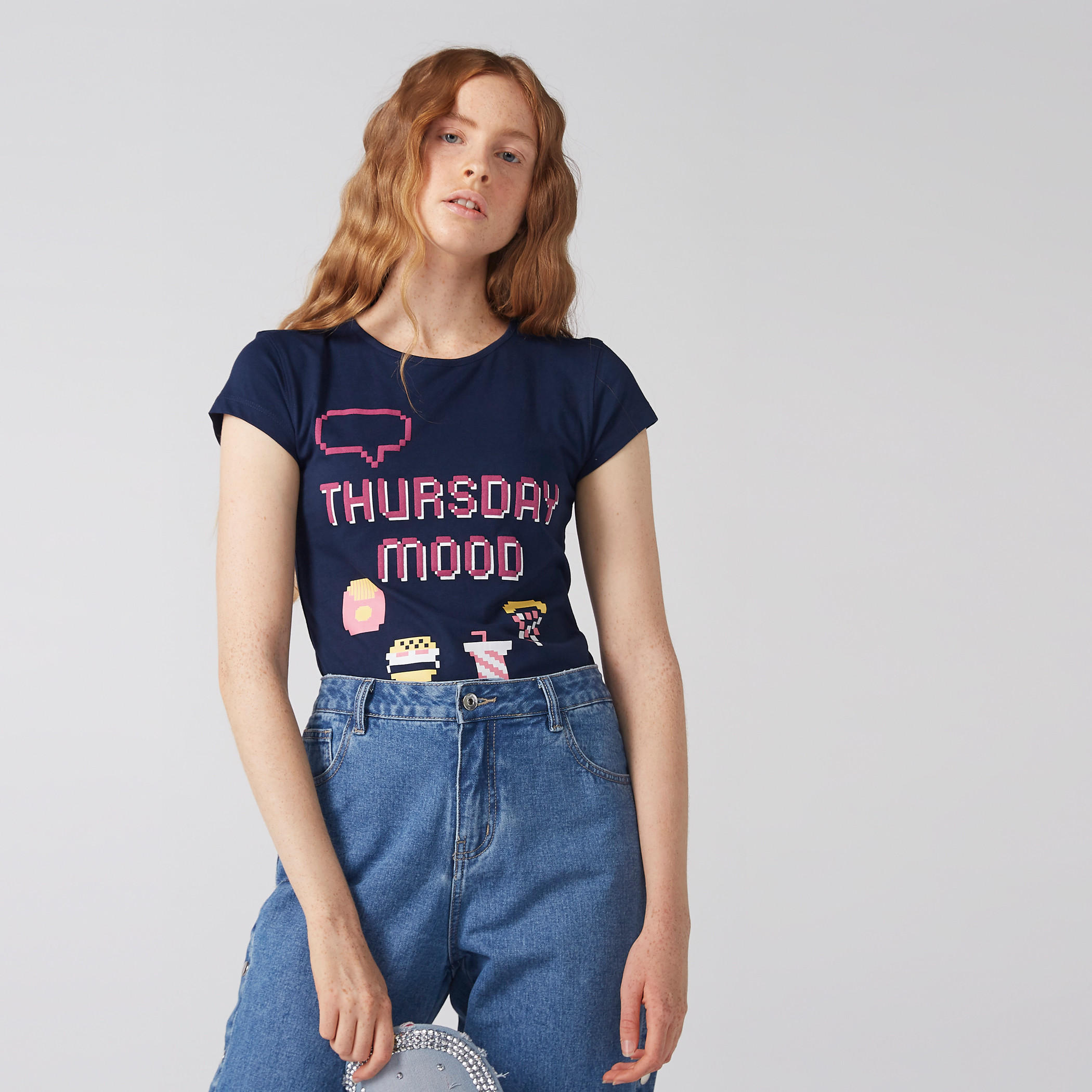 Printed T-Shirt with Round Neck and Cap Sleeves-women-clothing-tshirts-image-2