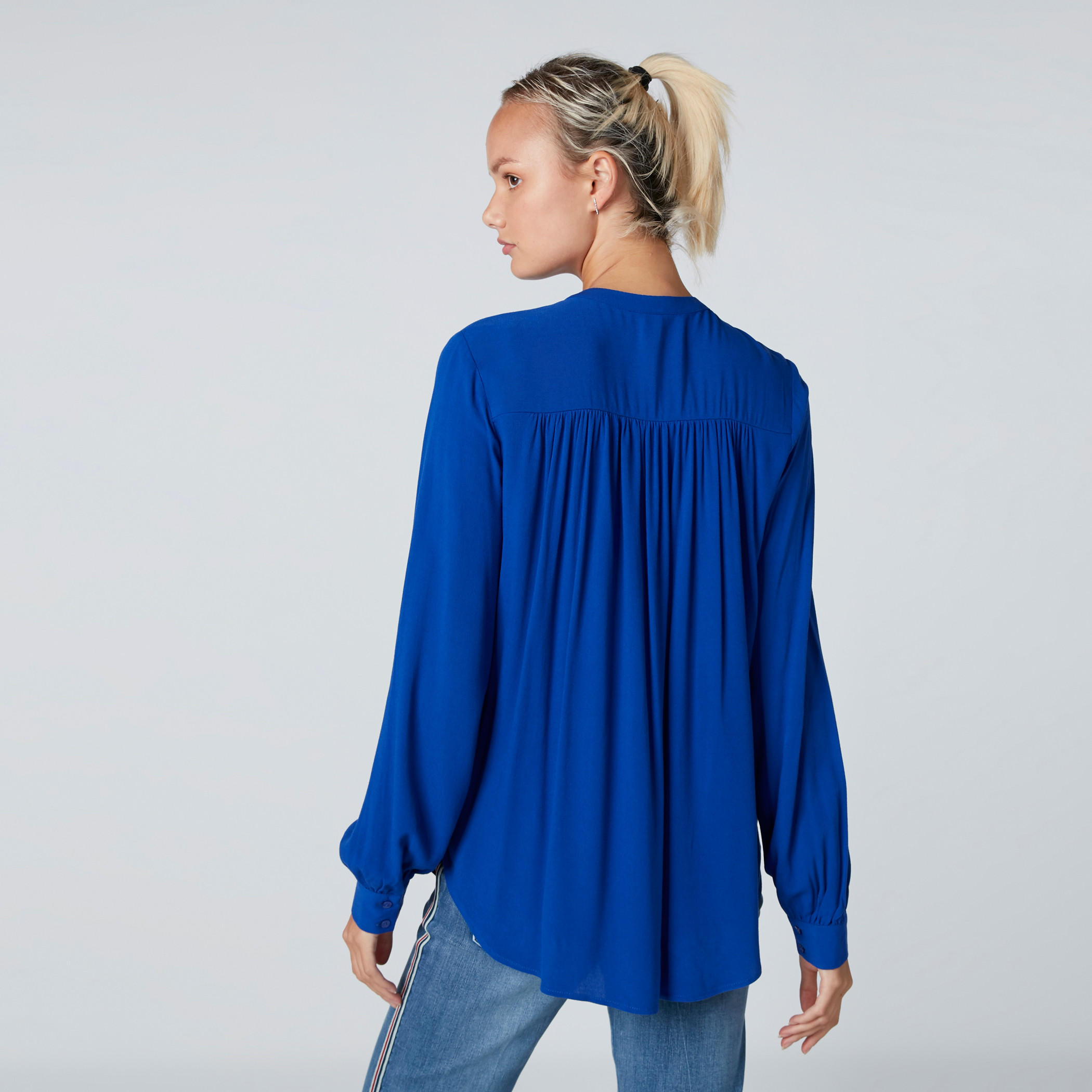 Mandarin Collar Shirt with Long Sleeves and Complete Placket-women-clothing-shirtsandblouses-shirts-image-2