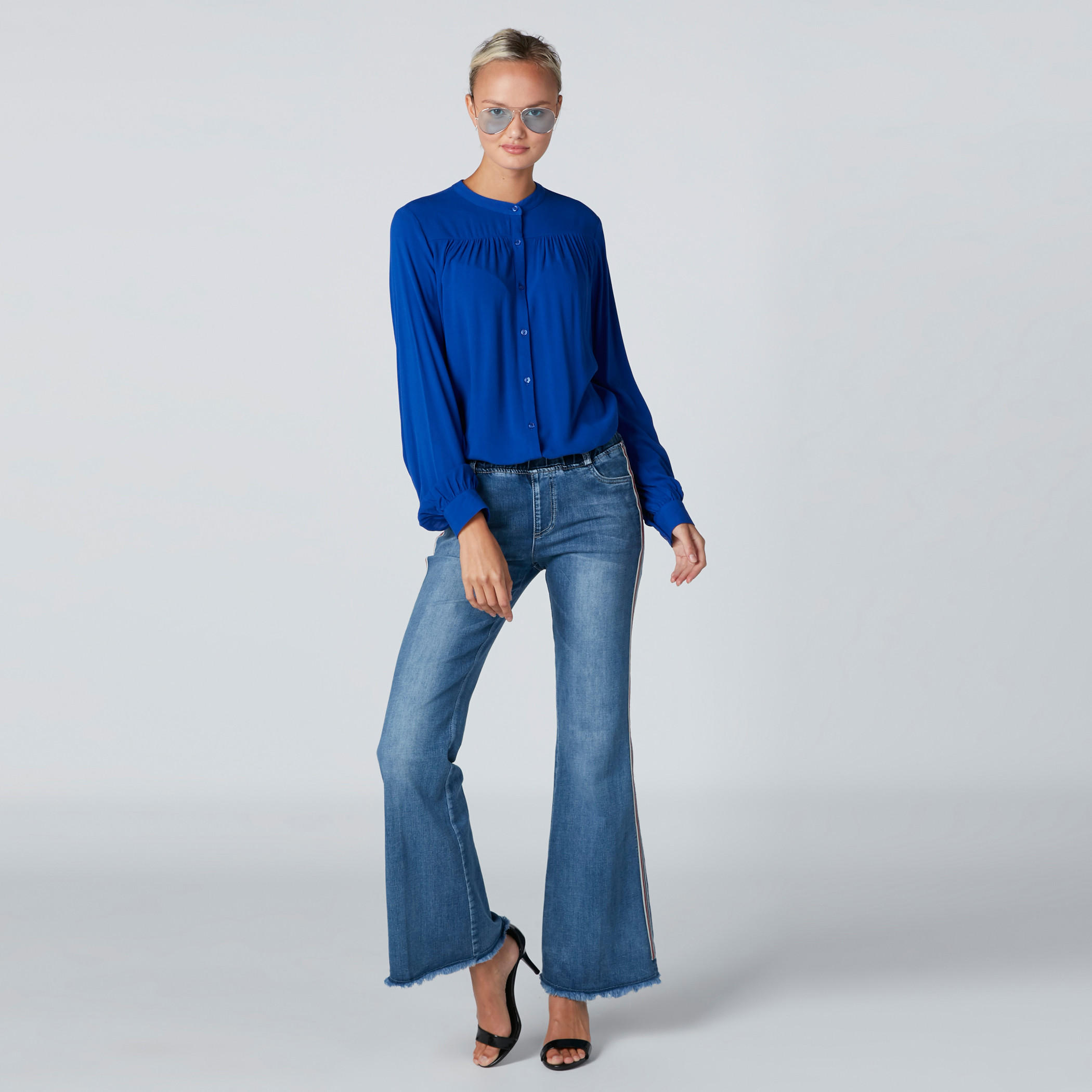 Mandarin Collar Shirt with Long Sleeves and Complete Placket-women-clothing-shirtsandblouses-shirts-image-3