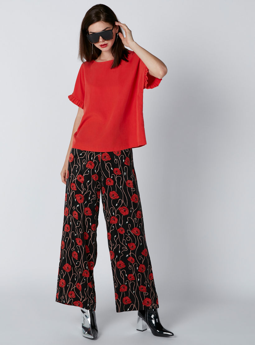 Boxy Top with Round Neck and Ruffle Detail Sleeves-women-clothing-shirtsandblouses-blouses-image-1