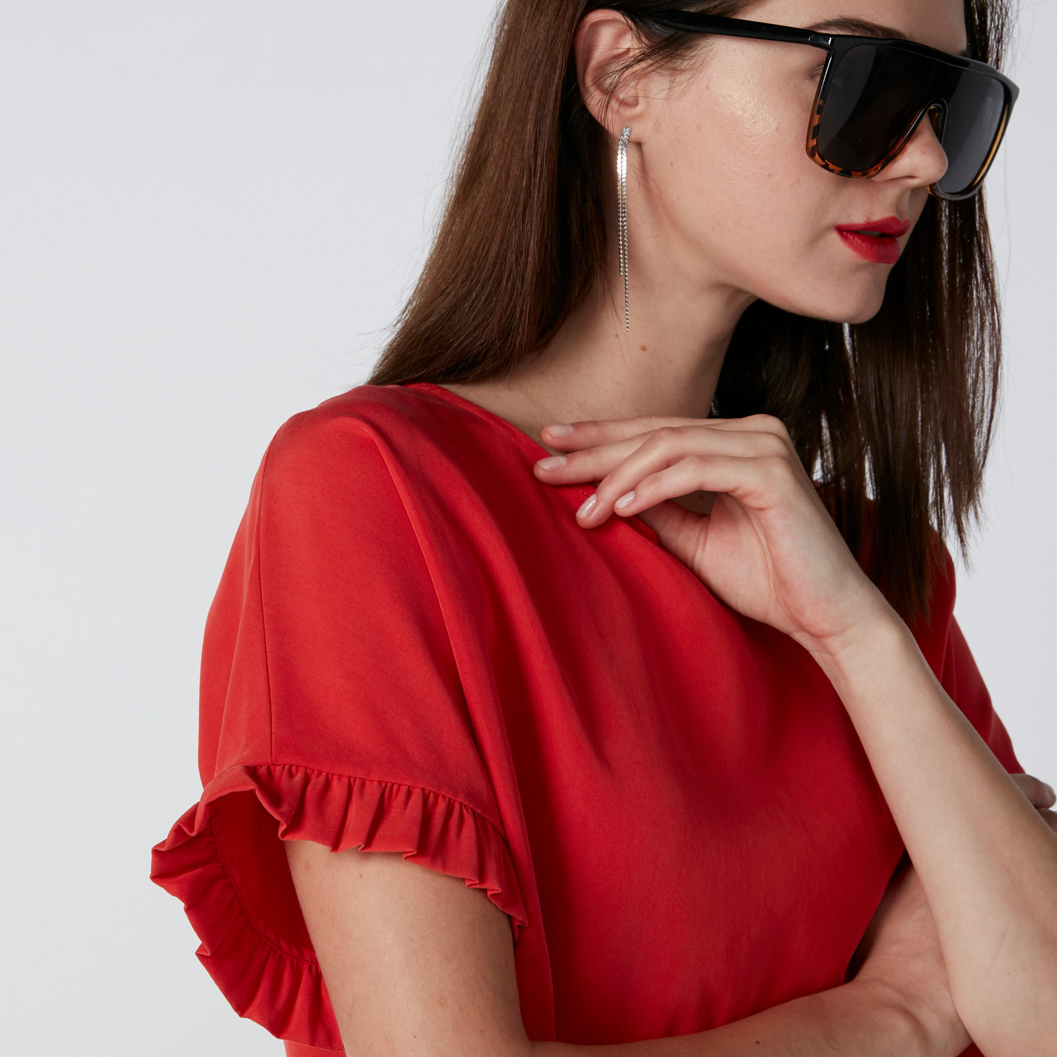 Boxy Top with Round Neck and Ruffle Detail Sleeves-women-clothing-shirtsandblouses-blouses-image-5