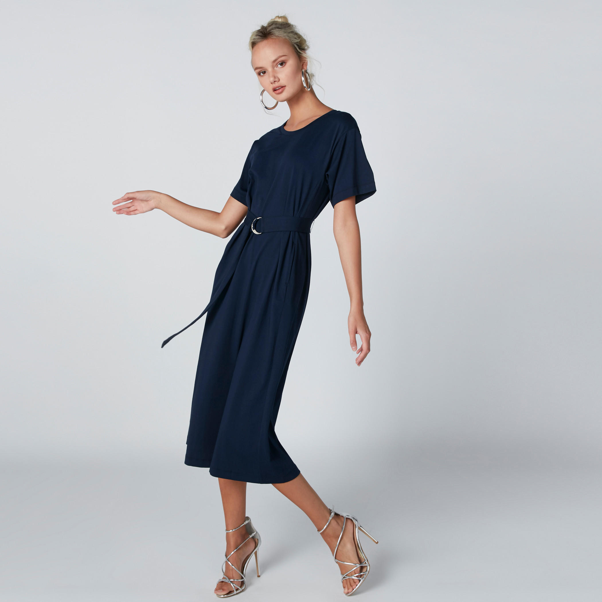 Midi Dress with Short Sleeves and Belt-women-clothing-dresses-image-1