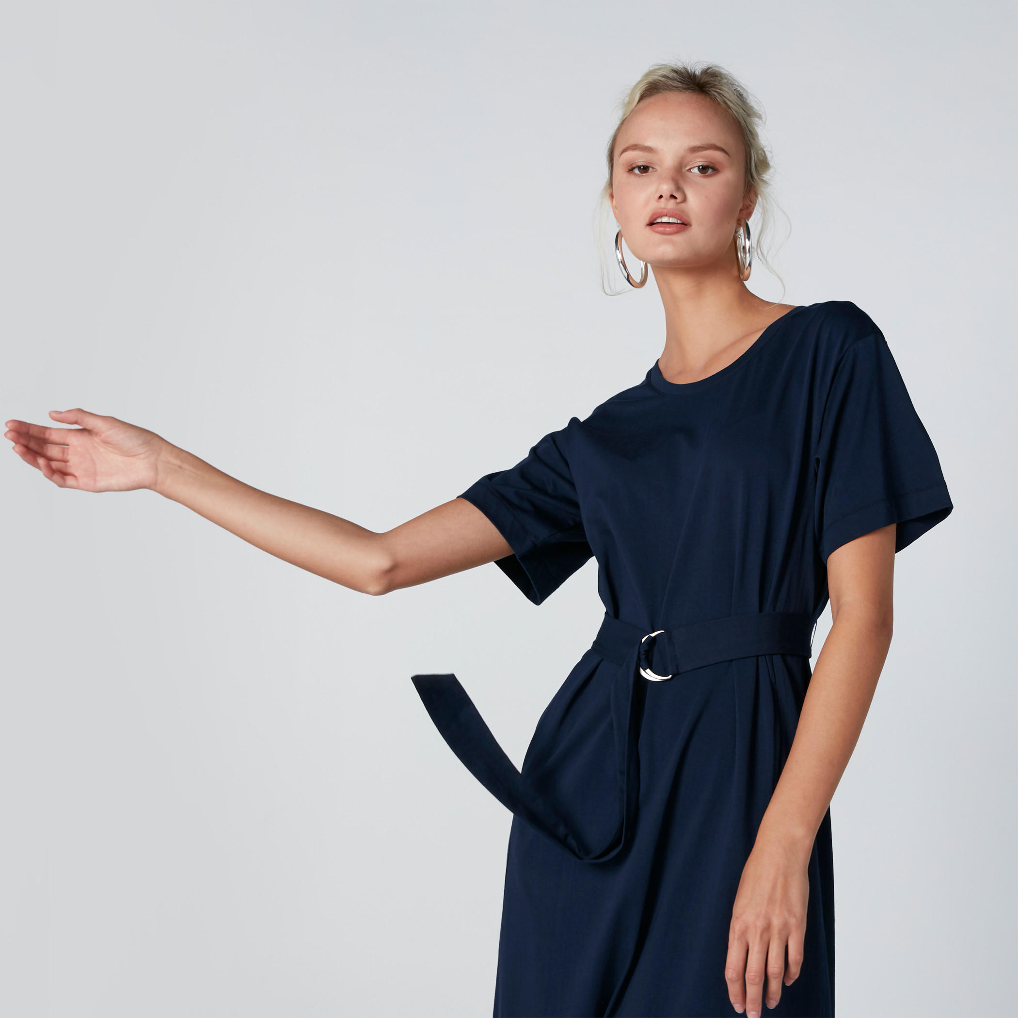 Midi Dress with Short Sleeves and Belt-women-clothing-dresses-image-3