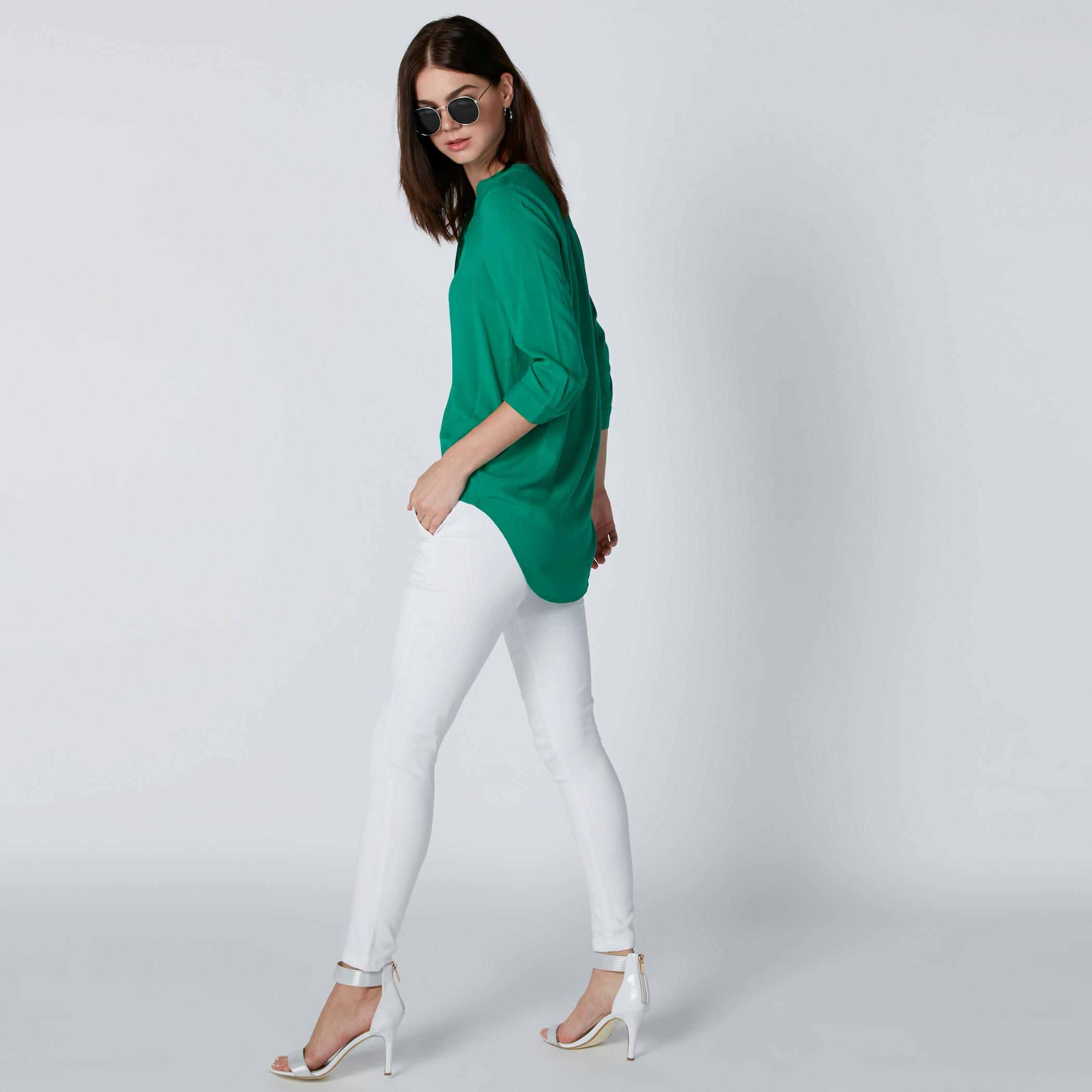 Mandarin Collar Top with 3/4 Sleeves-women-clothing-shirtsandblouses-blouses-image-3