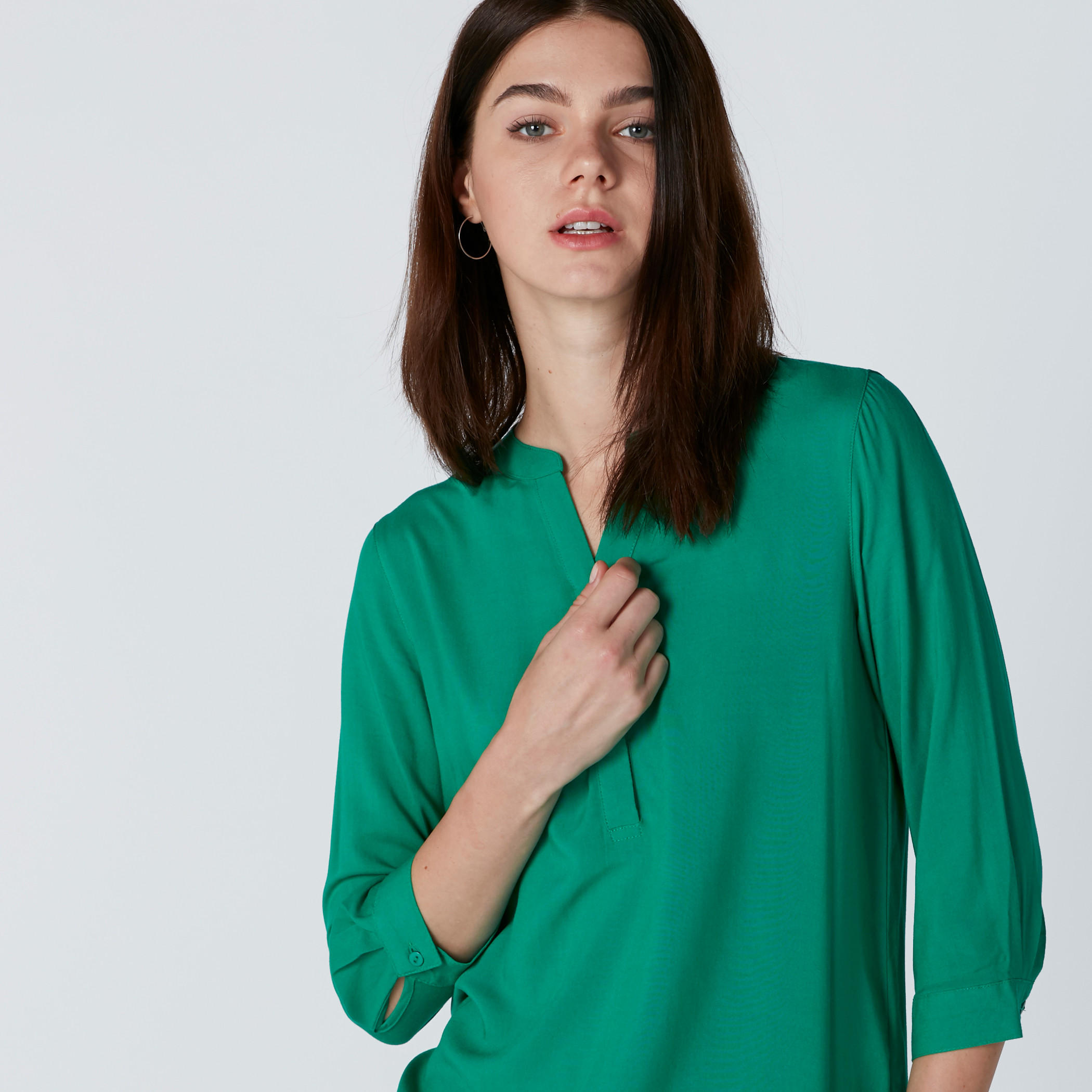 Mandarin Collar Top with 3/4 Sleeves-women-clothing-shirtsandblouses-blouses-image-5