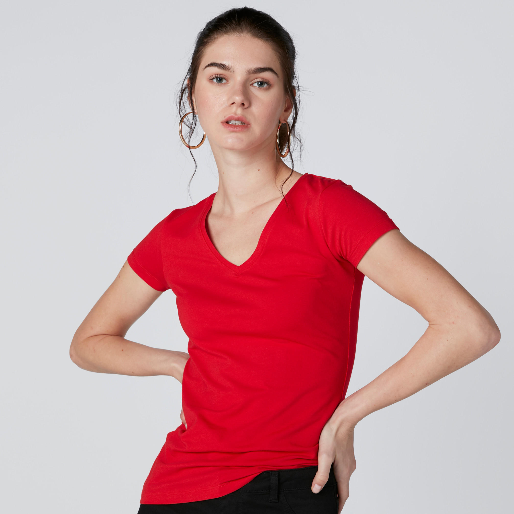 تيشيرت بياقة V وأكمام قصيرة-women-clothing-tshirts-image-4