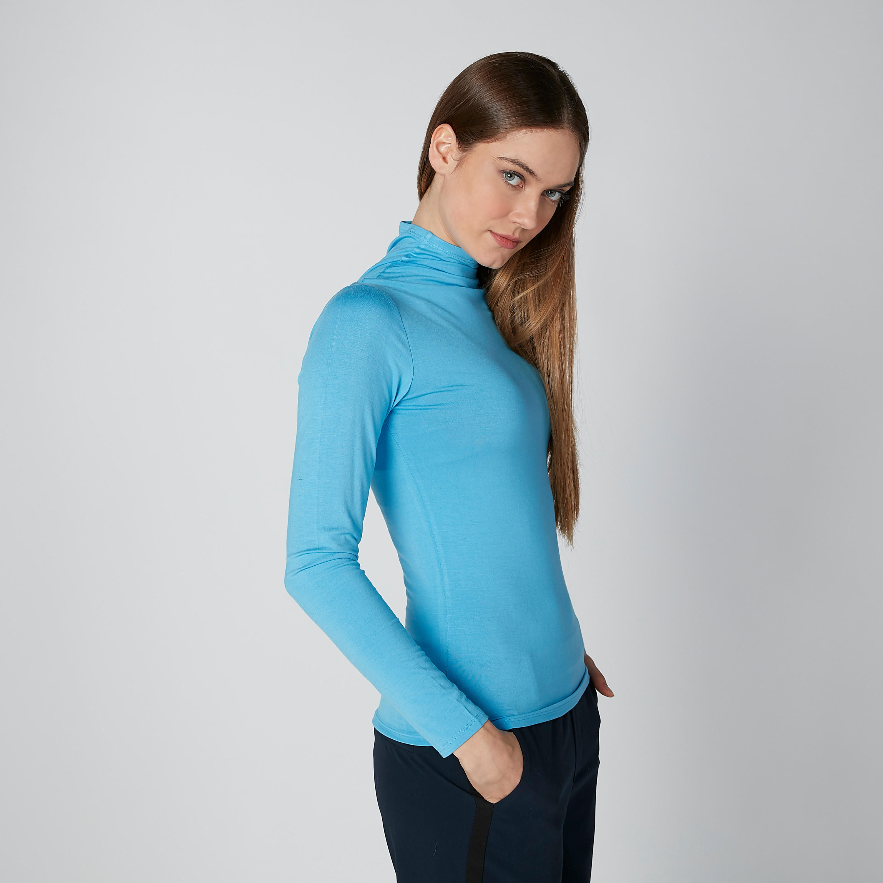 Plain T-shirt with Mock Turtleneck and Long Sleeves-women-clothing-tshirts-image-4