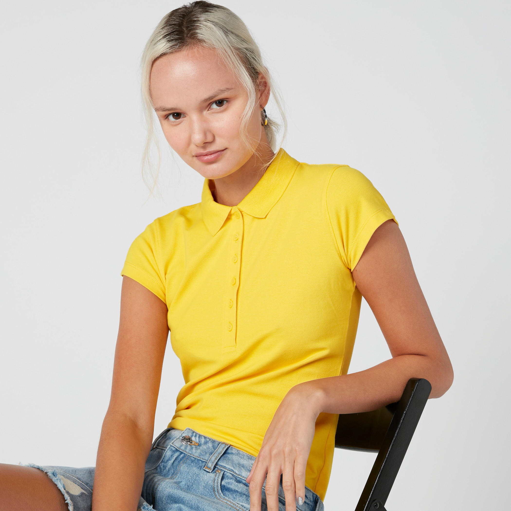 Polo Neck T-Shirt with Cap Sleeves-women-clothing-tshirts-image-1