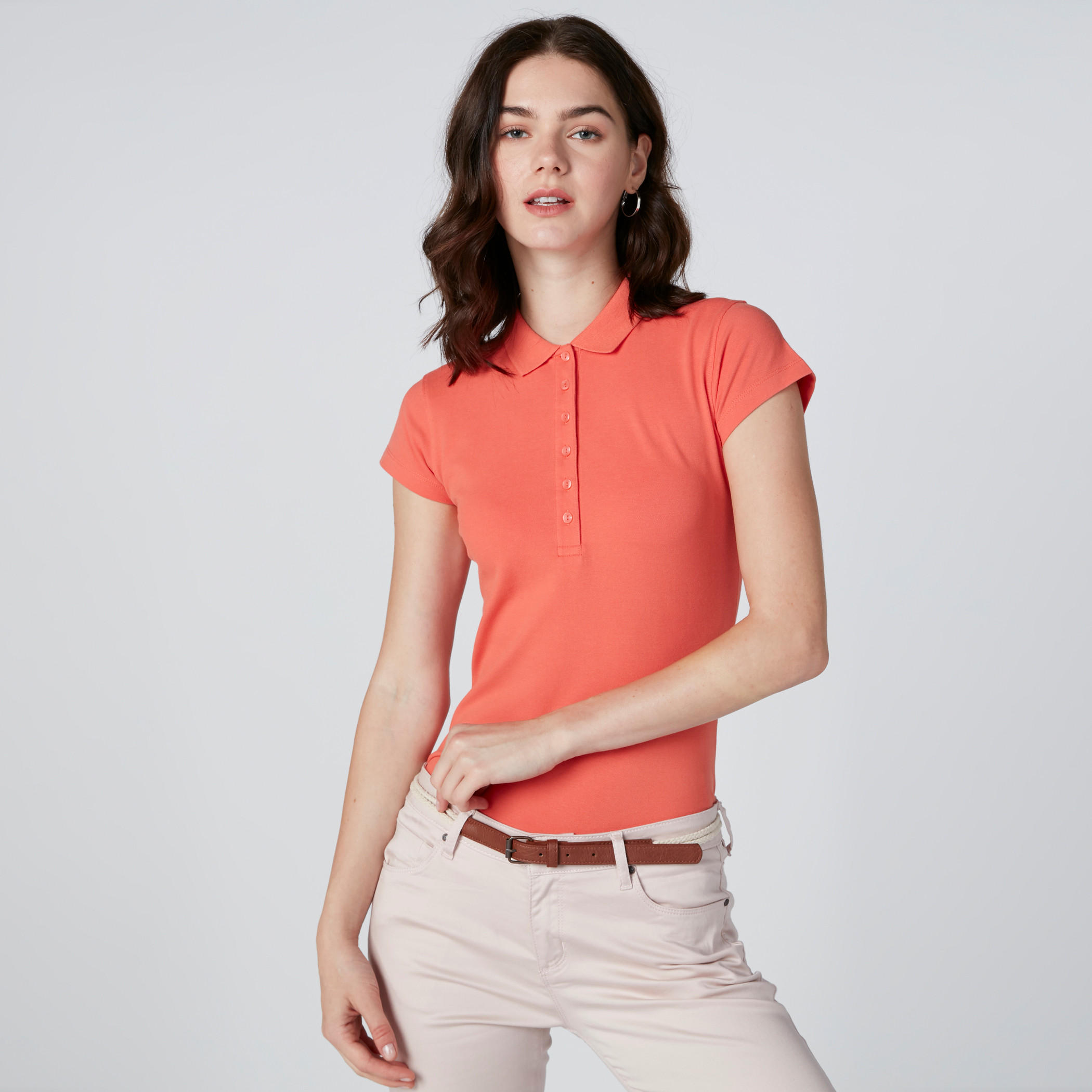 Polo Neck T-Shirt with Cap Sleeves-women-clothing-tshirts-image-1