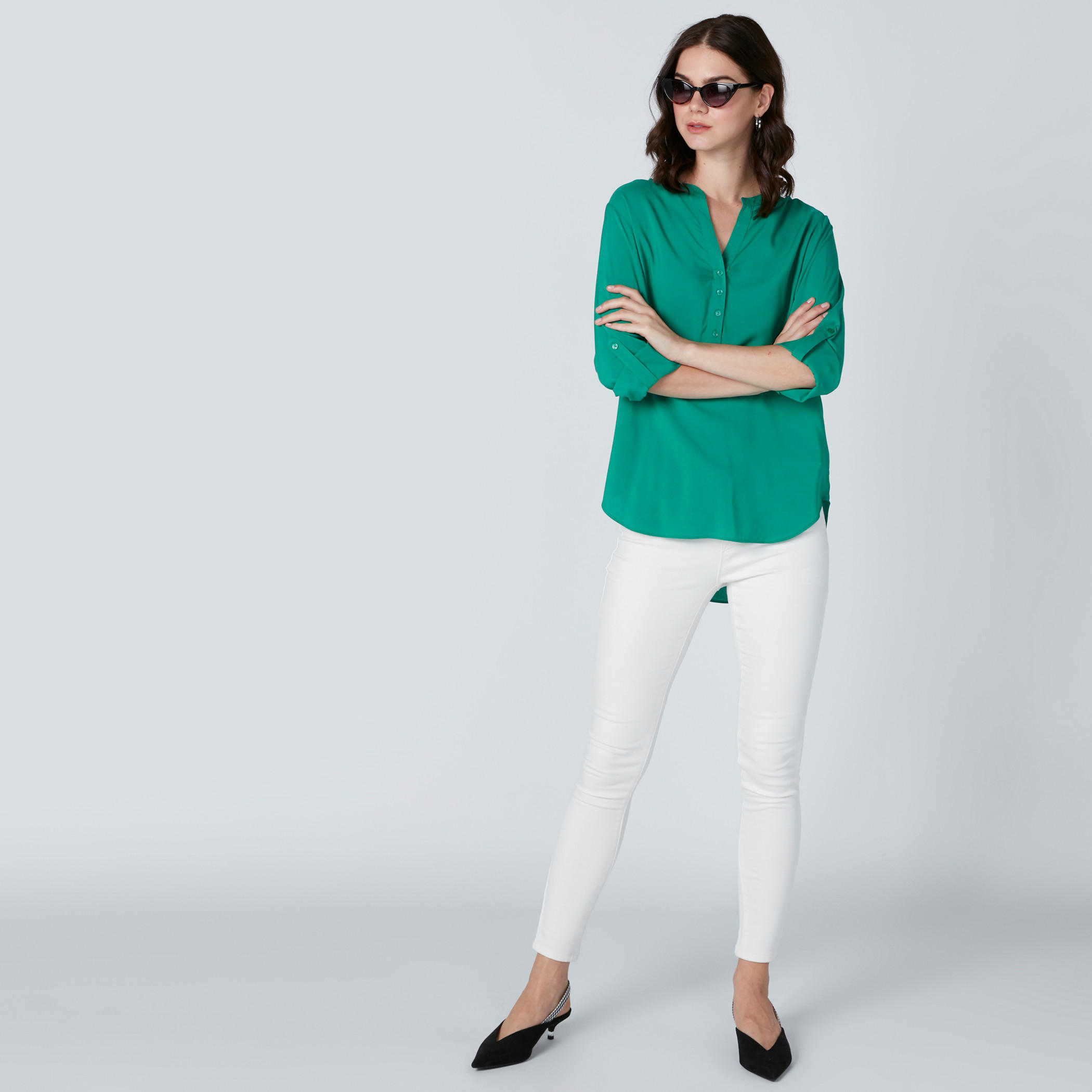 قميص بأكمام طويلة وصف أزرار كامل وياقة ماندارين-women-clothing-shirtsandblouses-blouses-image-1