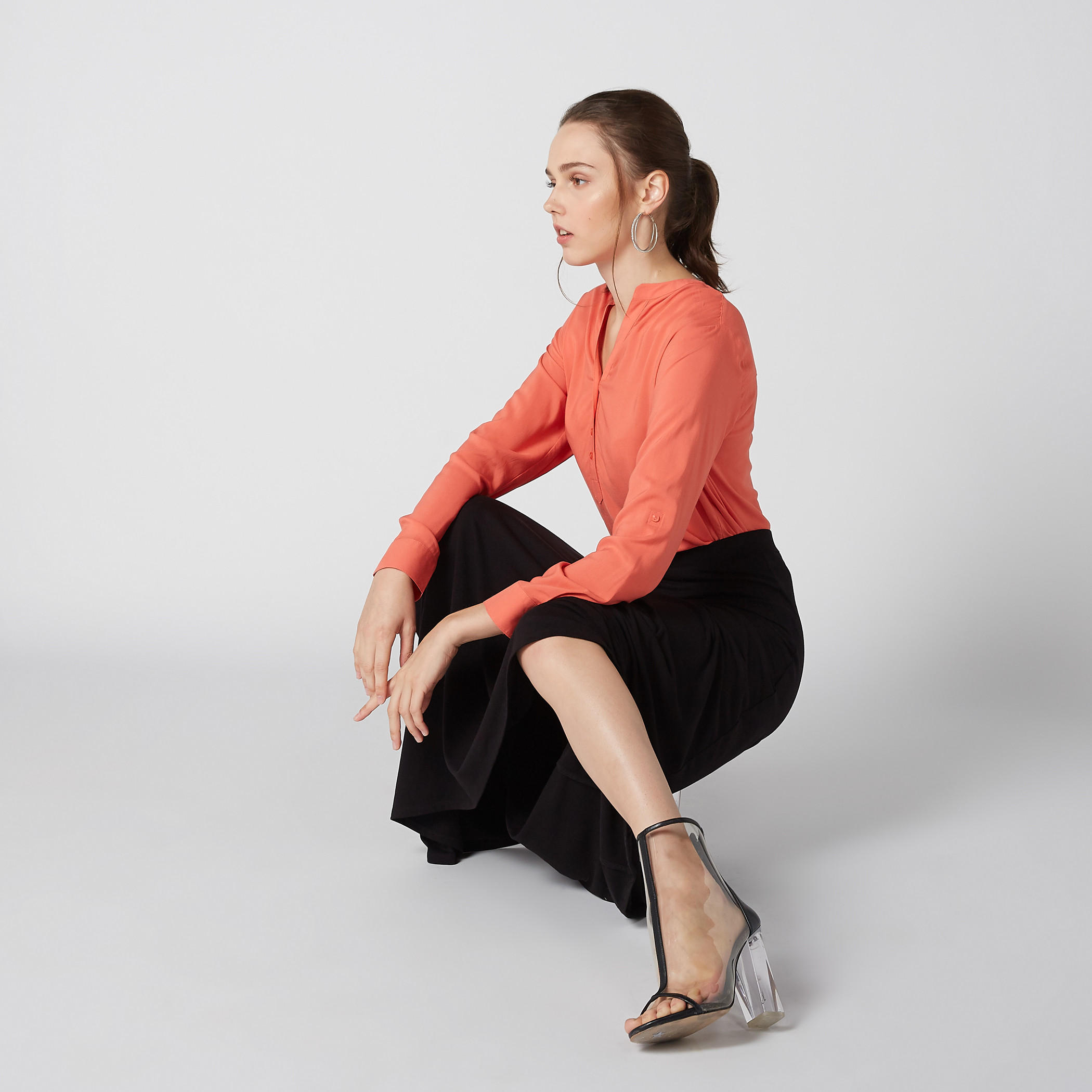 بلوزة بياقة ماندارين وأكمام طويلة-women-clothing-shirtsandblouses-blouses-image-1