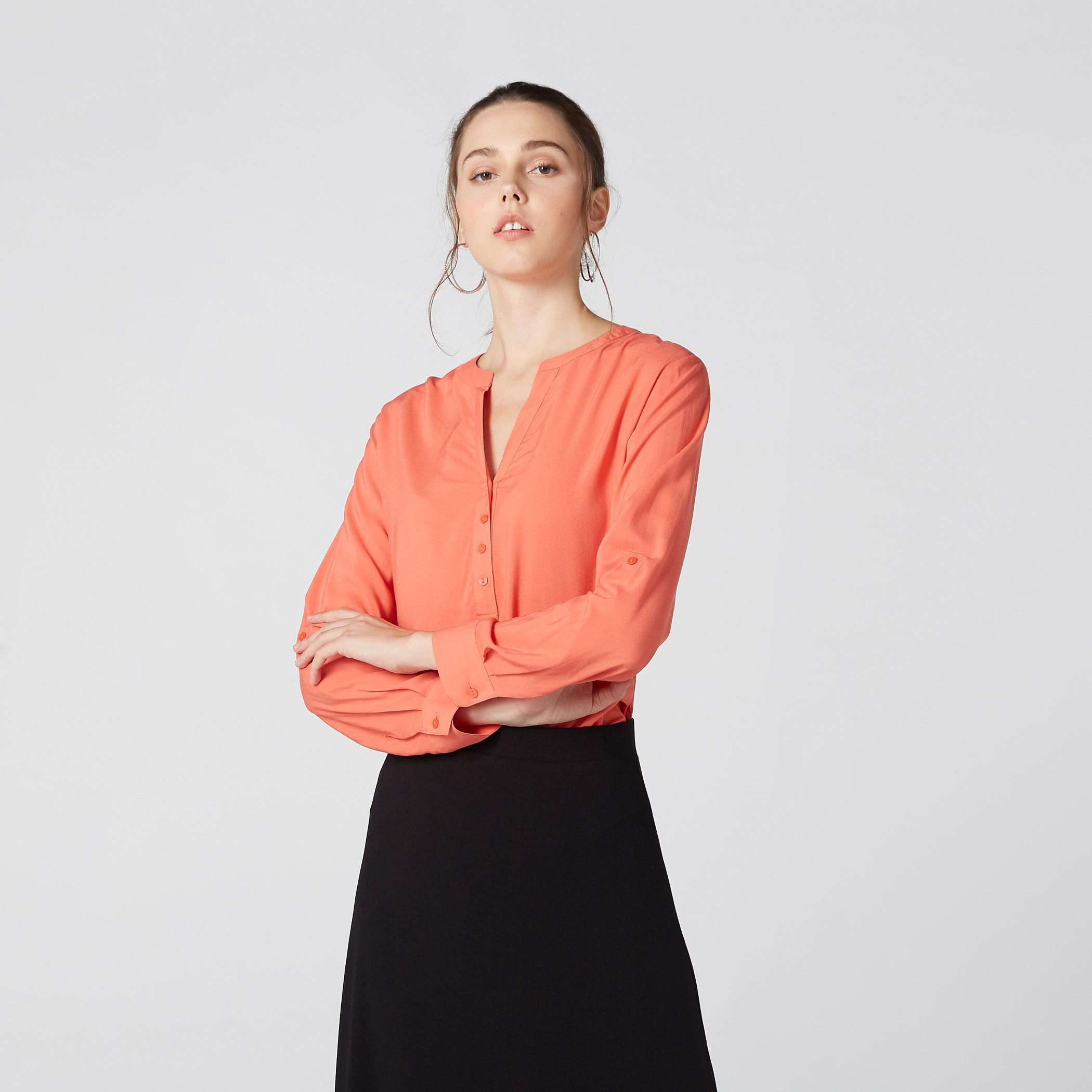 بلوزة بياقة ماندارين وأكمام طويلة-women-clothing-shirtsandblouses-blouses-image-2