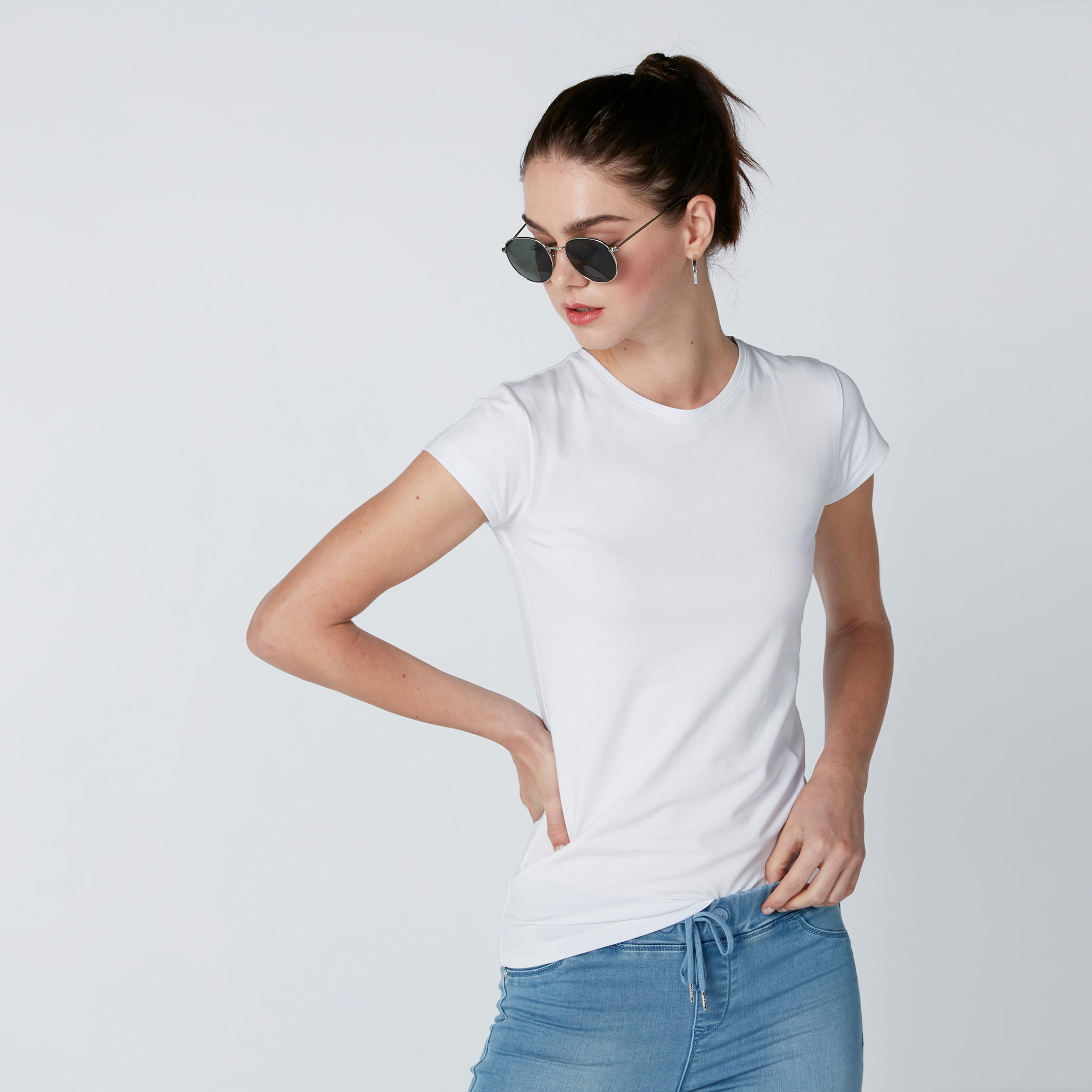 Round Neck T-Shirt with Cap Sleeves-women-clothing-tshirts-image-1