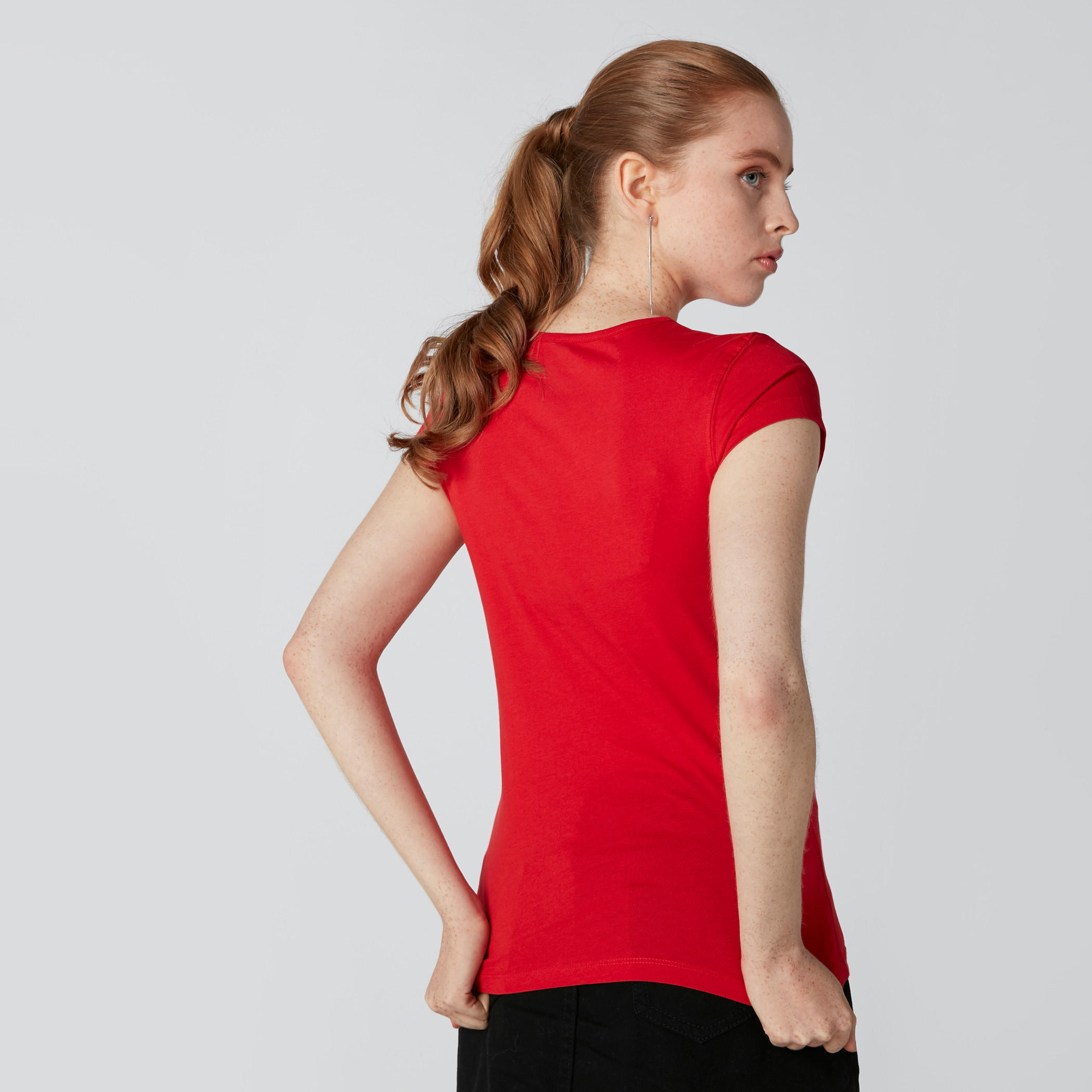 Printed T-Shirt in Slim Fit with Round Neck and Cap Sleeves-women-clothing-tshirts-image-2