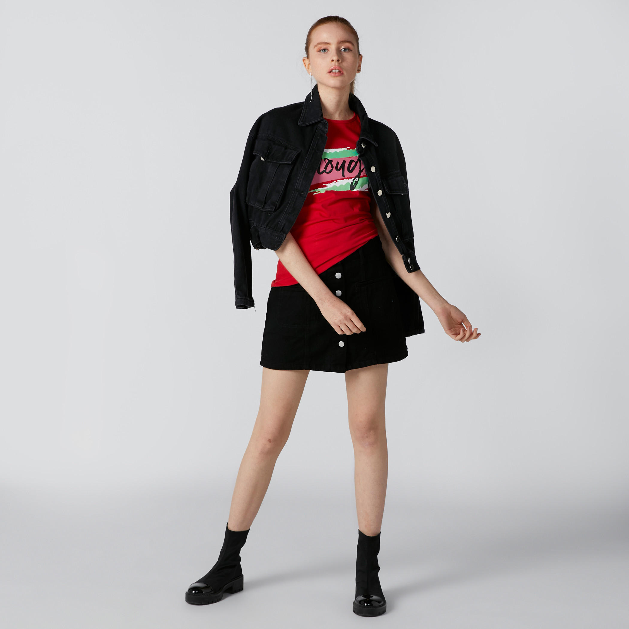 Printed T-Shirt in Slim Fit with Round Neck and Cap Sleeves-women-clothing-tshirts-image-3