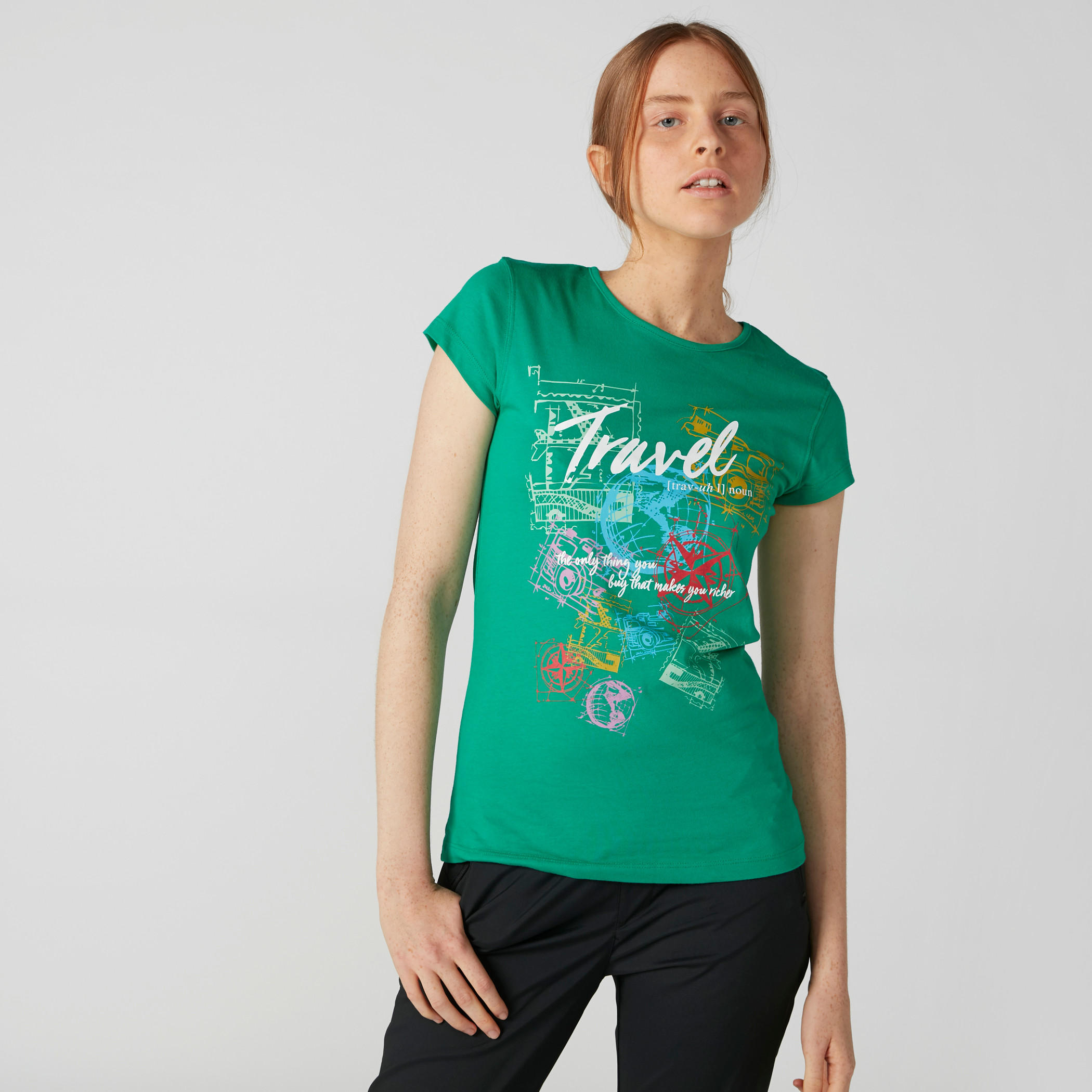 تيشيرت سليم فيت بأكمام كاب وطبعات-women-clothing-tshirts-image-2