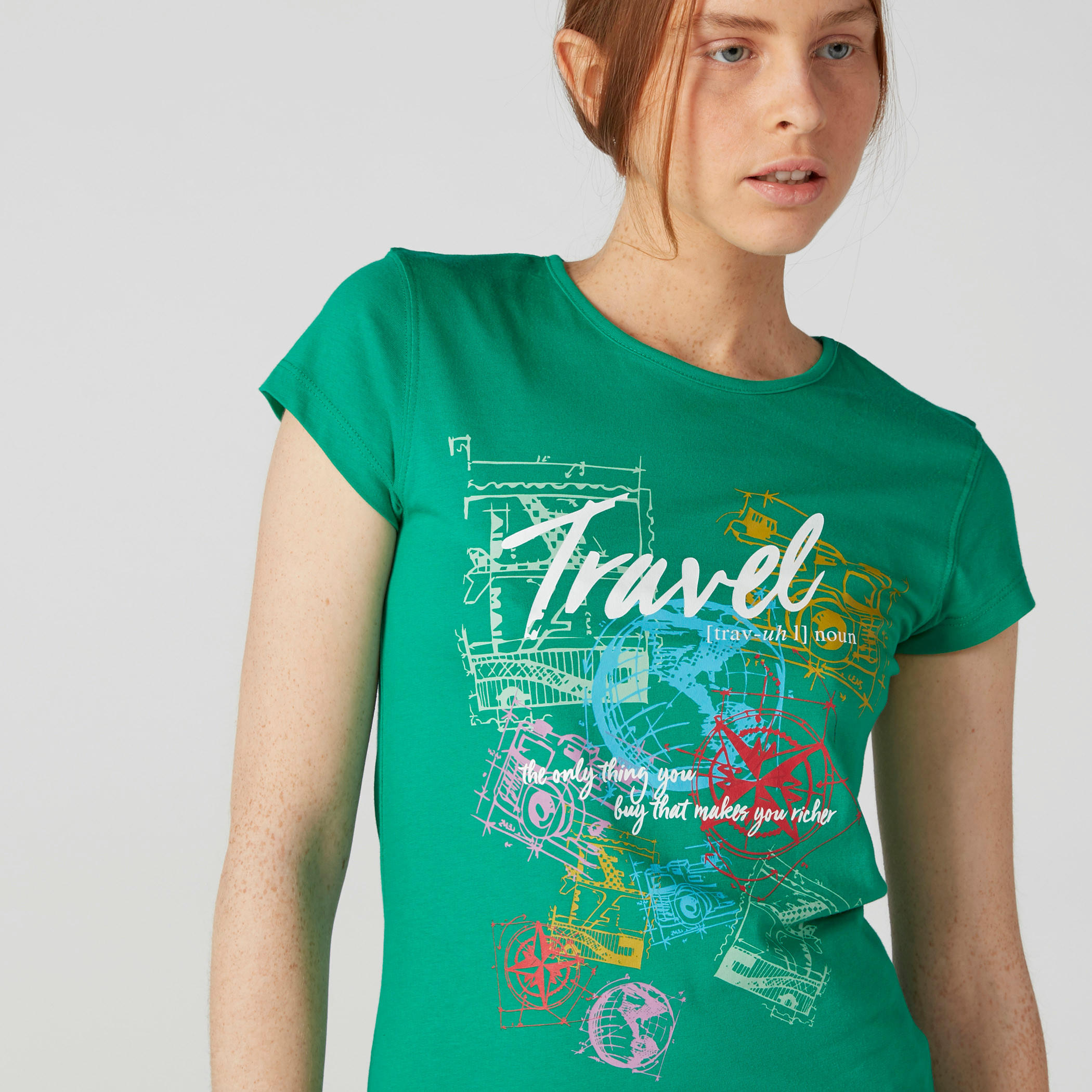 تيشيرت سليم فيت بأكمام كاب وطبعات-women-clothing-tshirts-image-1