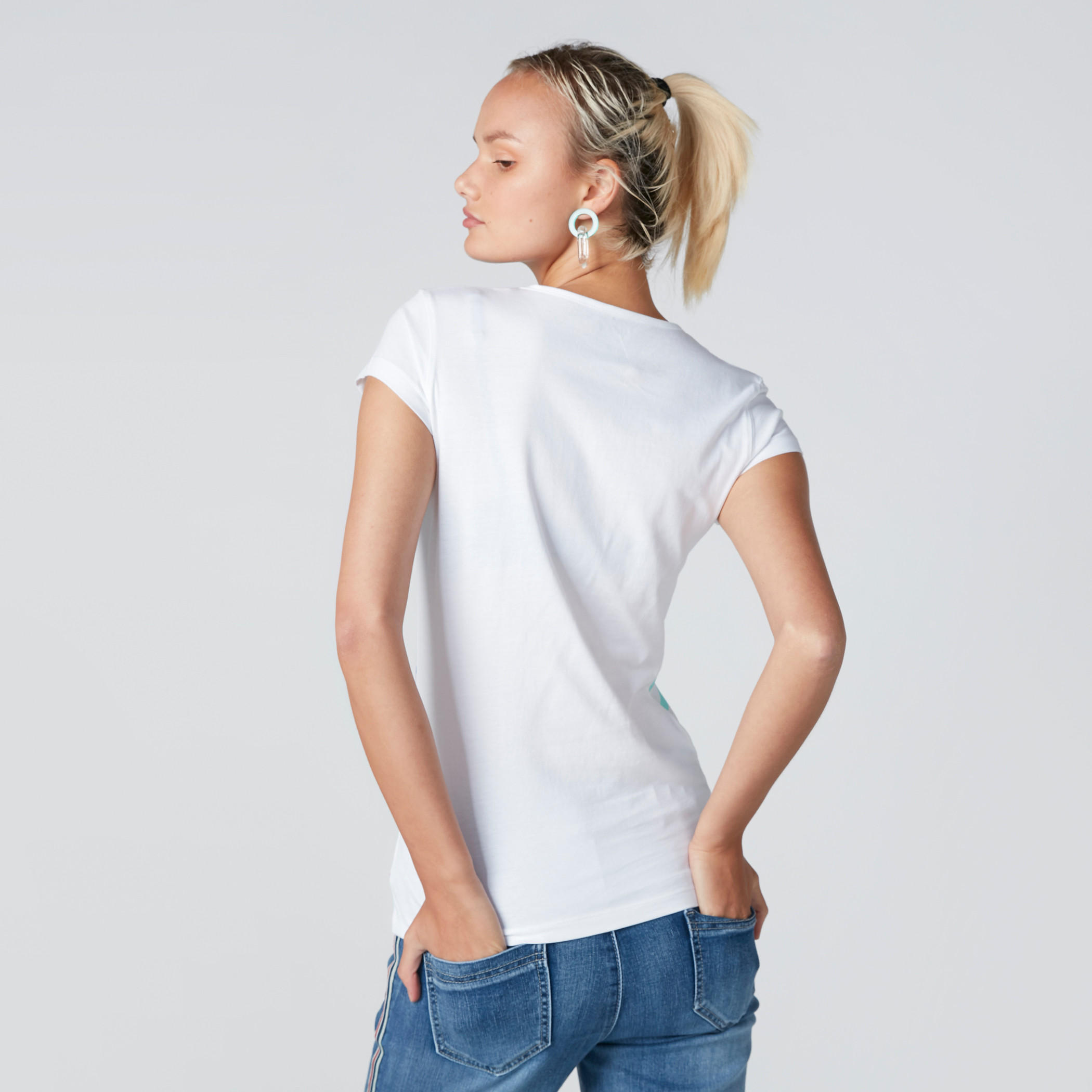 Text Printed T-Shirt with Round Neck and Short Sleeves-women-clothing-tshirts-image-2