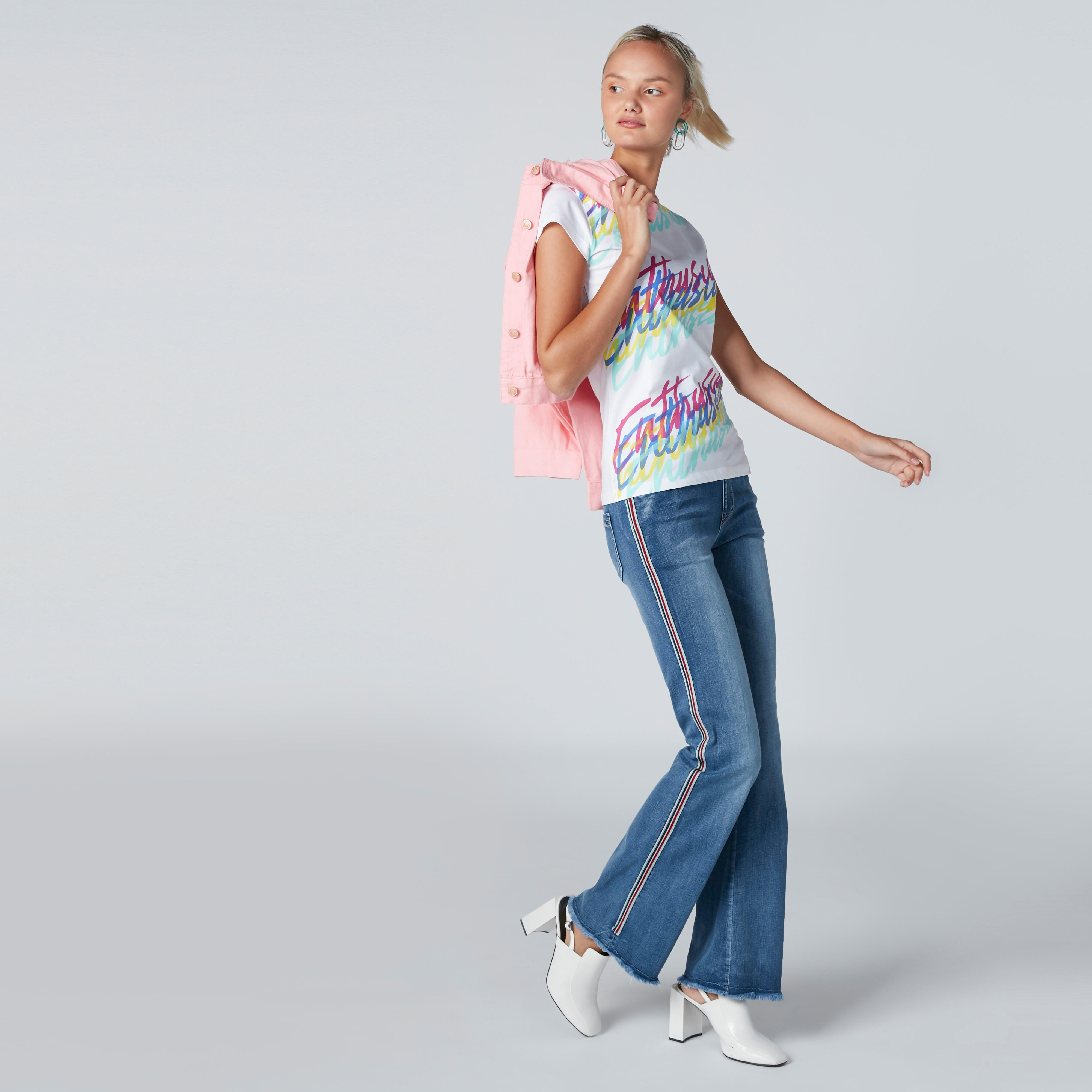 Text Printed T-Shirt with Round Neck and Short Sleeves-women-clothing-tshirts-image-3
