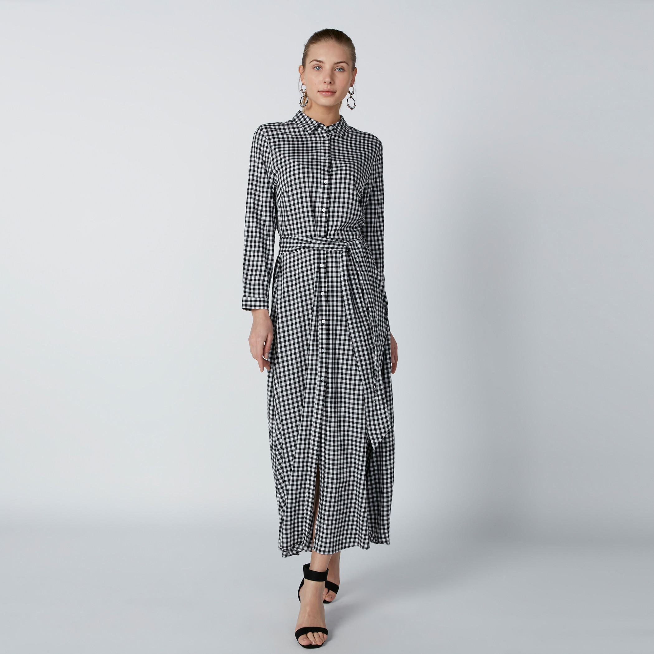 فستان قميص طويل كاروهات بأكمام طويلة وأزرار-women-clothing-dresses-image-3