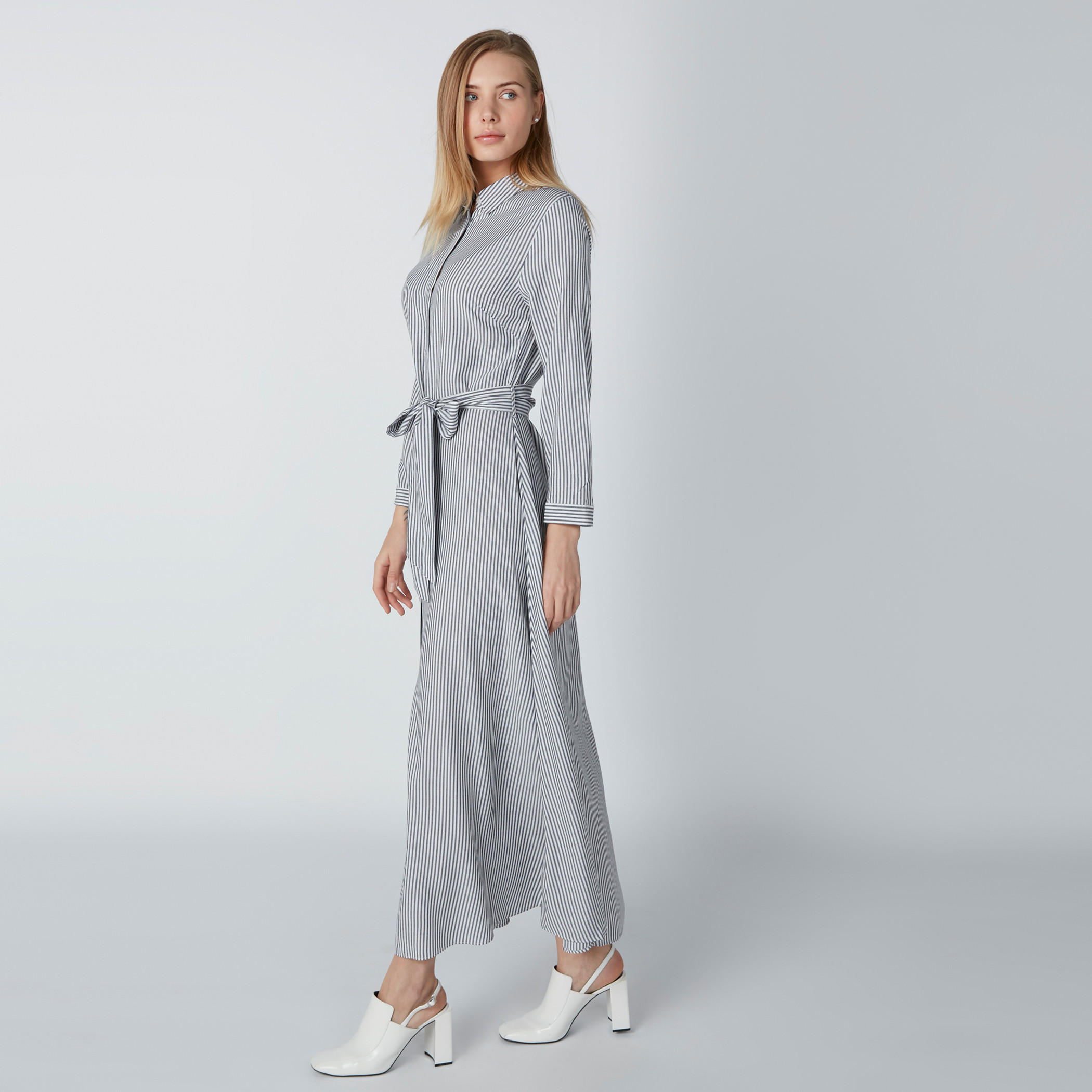 فستان قميص طويل مقلّم بأكمام طويلة وأزرار-women-clothing-dresses-image-1