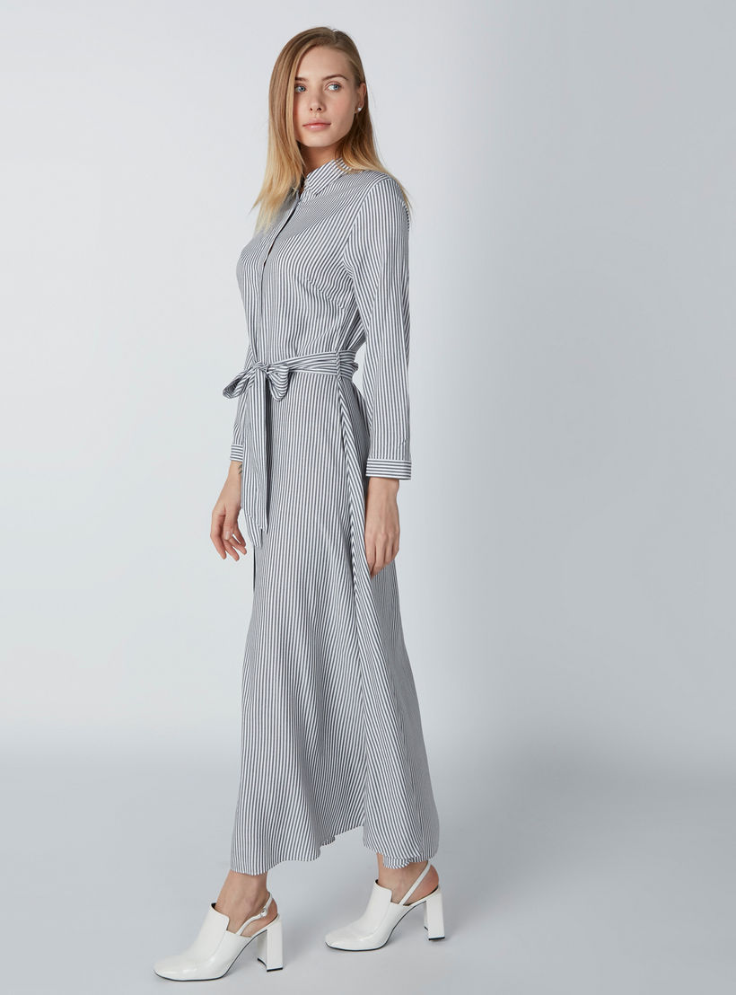 فستان قميص طويل مقلّم بأكمام طويلة وأزرار-women-clothing-dresses-image-1