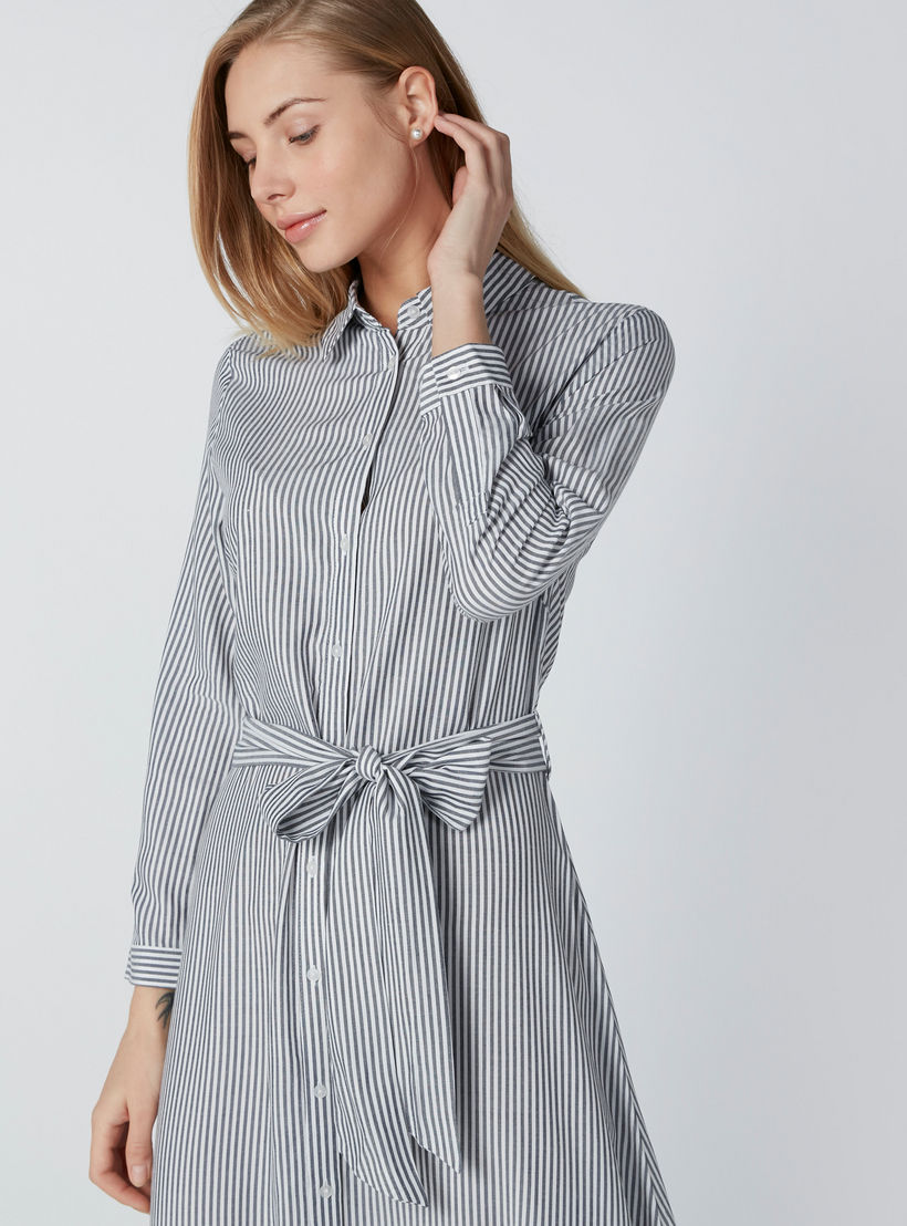 فستان قميص طويل مقلّم بأكمام طويلة وأزرار-women-clothing-dresses-image-3