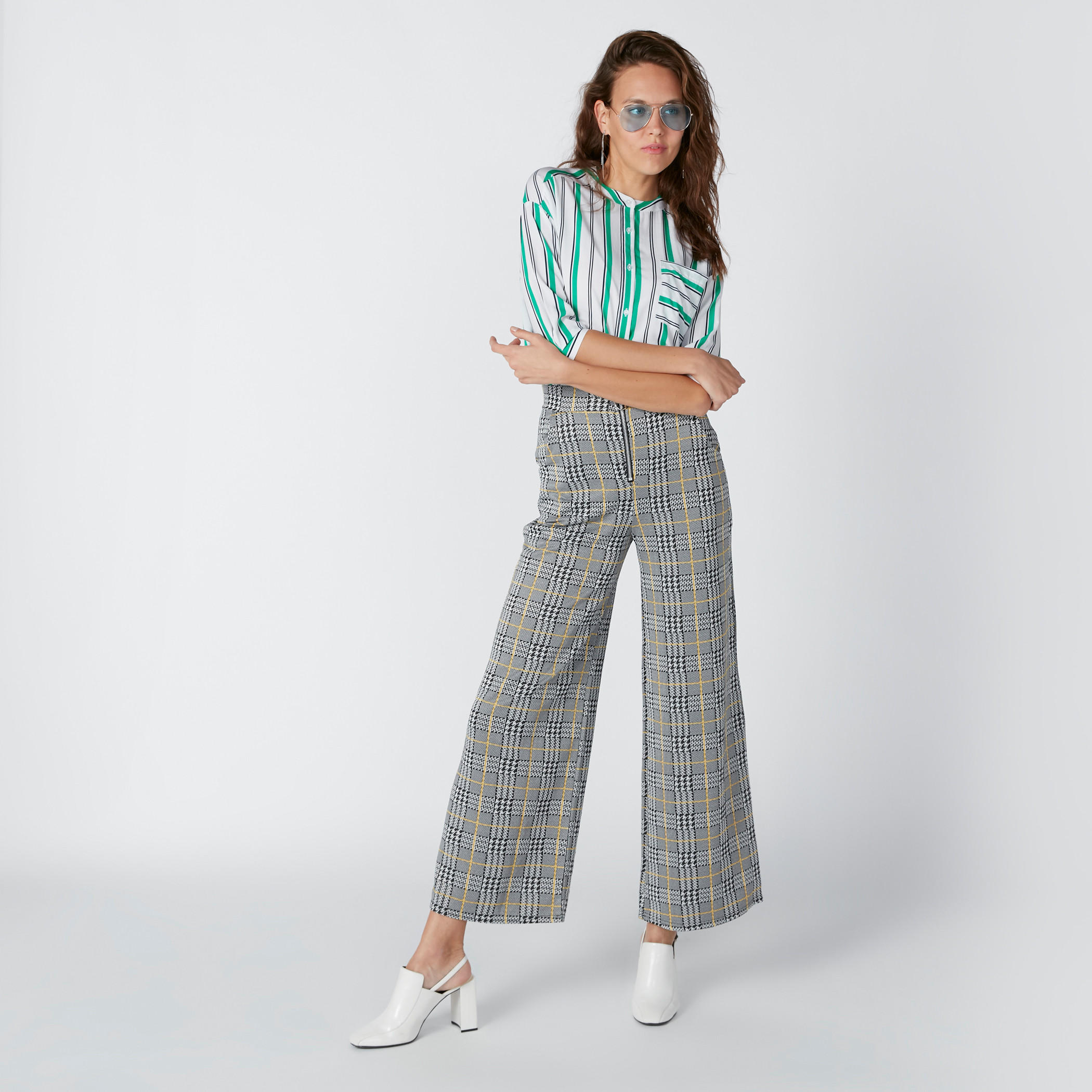 قميص مقلّم بياقة ماندارين وأكمام 3/4 وجيوب-women-clothing-shirtsandblouses-shirts-image-3