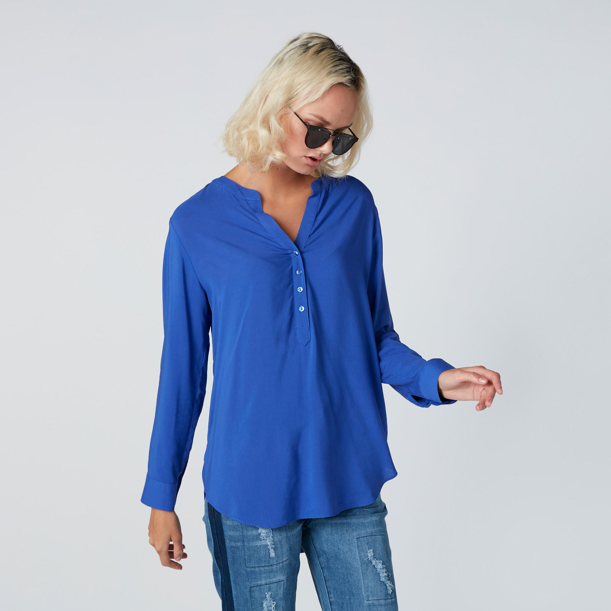 Mandarin Collar Top with Long Sleeves-women-clothing-shirtsandblouses-blouses-image-1