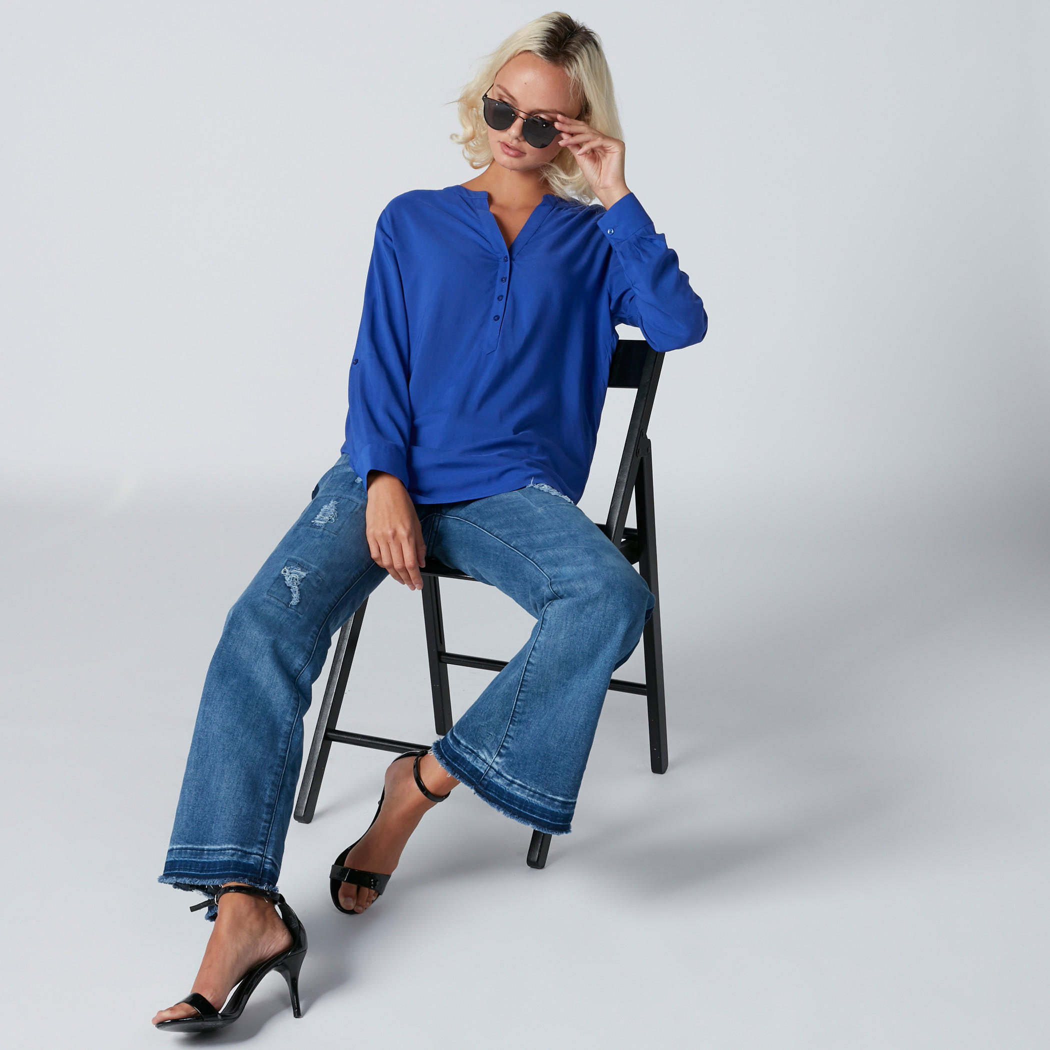 Mandarin Collar Top with Long Sleeves-women-clothing-shirtsandblouses-blouses-image-3