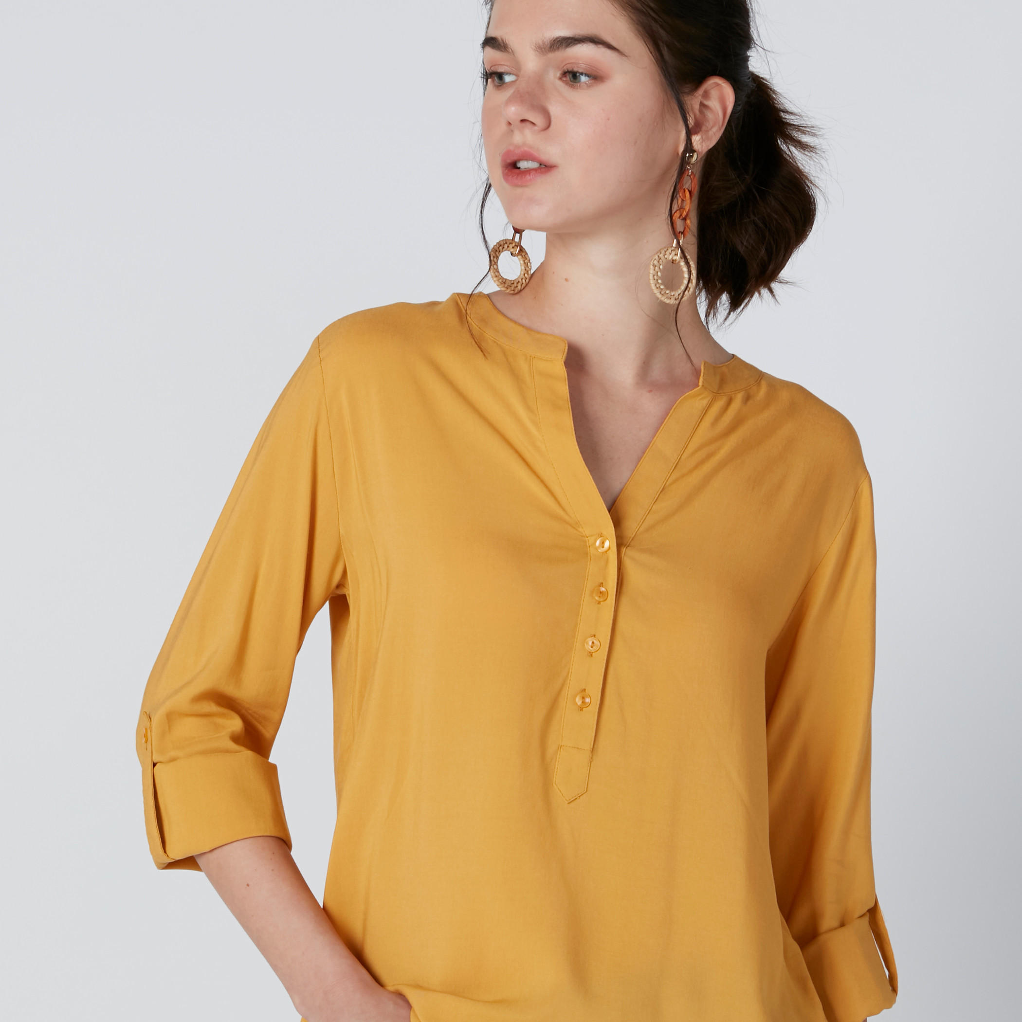 Mandarin Collar Top with Long Sleeves-women-clothing-shirtsandblouses-blouses-image-4