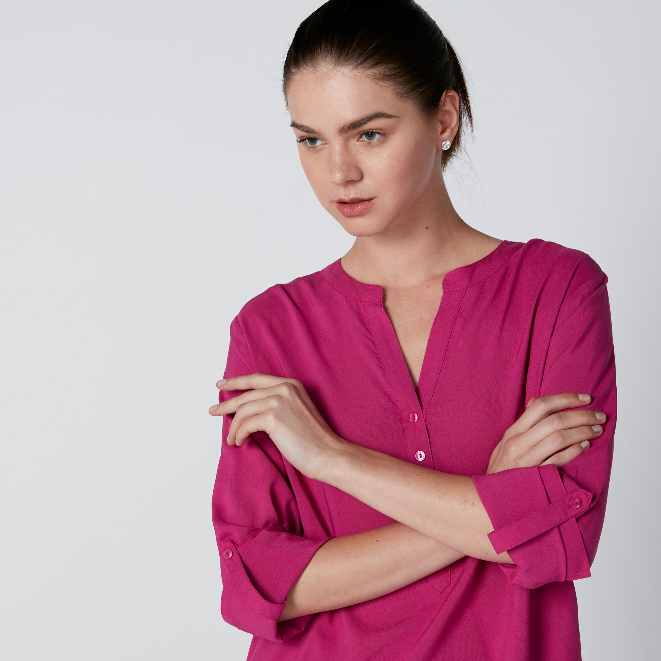 بلوزة بياقة ماندارين وأكمام طويلة-women-clothing-shirtsandblouses-blouses-image-1