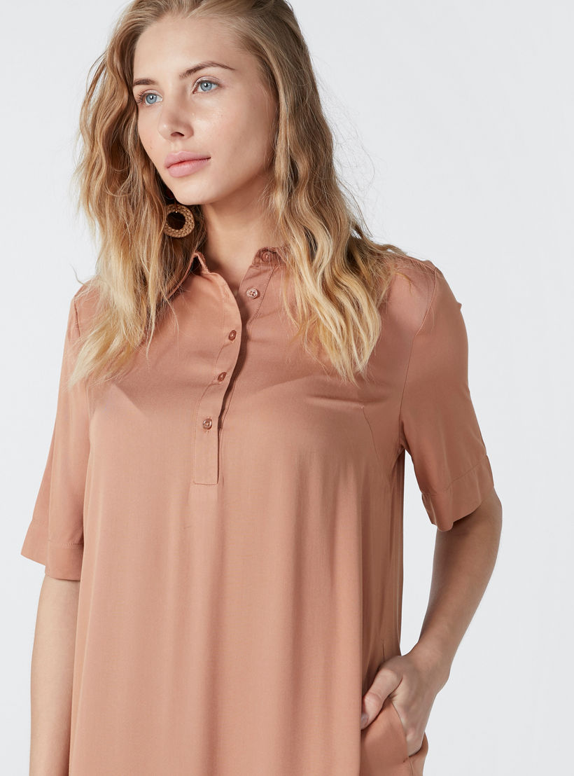 فستان متوسط الطول بأكمام قصيرة وجيوب-women-clothing-dresses-image-4