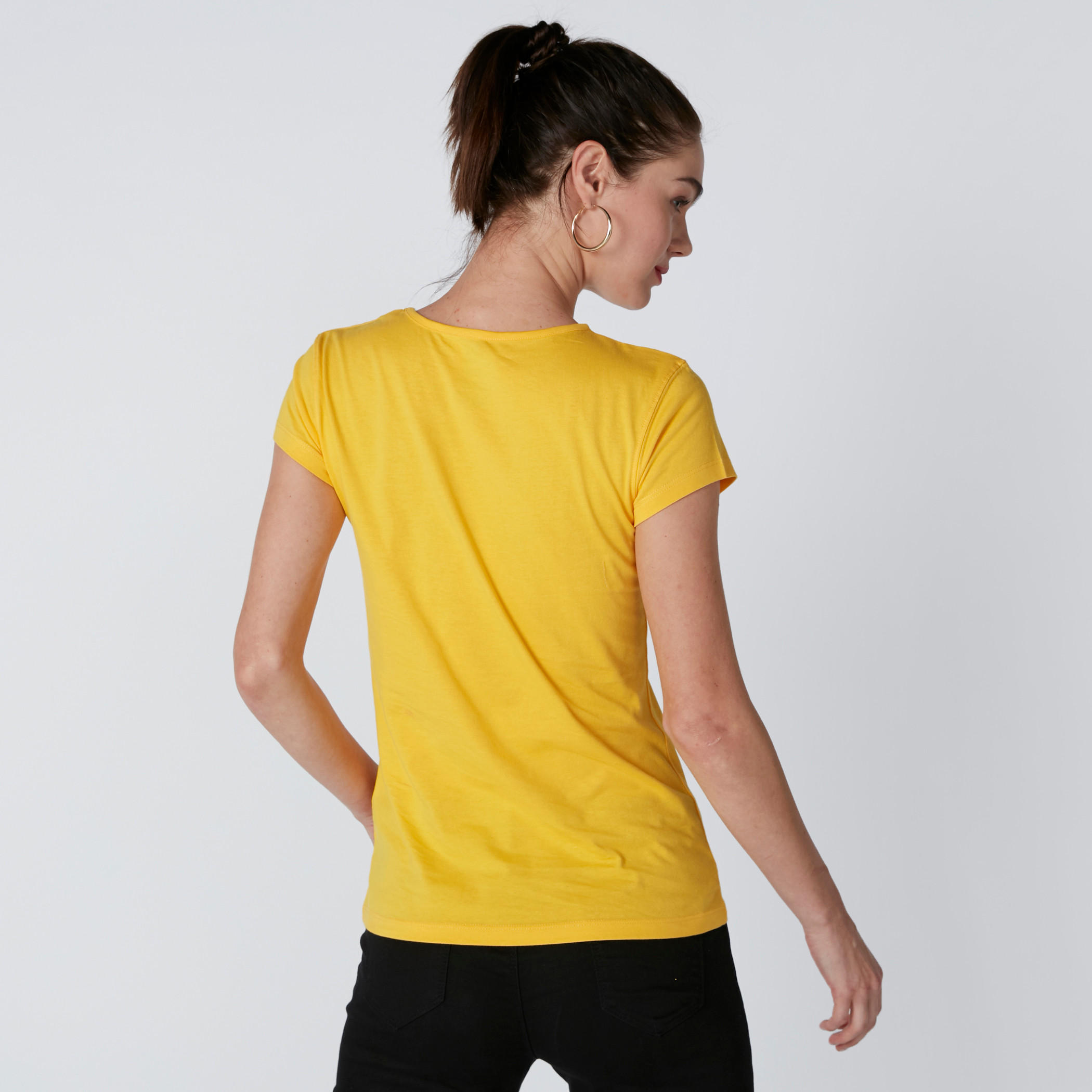 Text Printed Round Neck T-Shirt with Cap Sleeves-women-clothing-tshirts-image-2